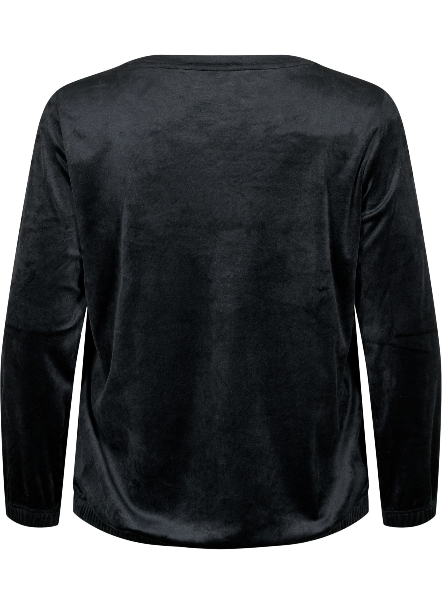 Zizzi Blouse en velours avec texte brod&eacute;, Black, Packshot image number 1