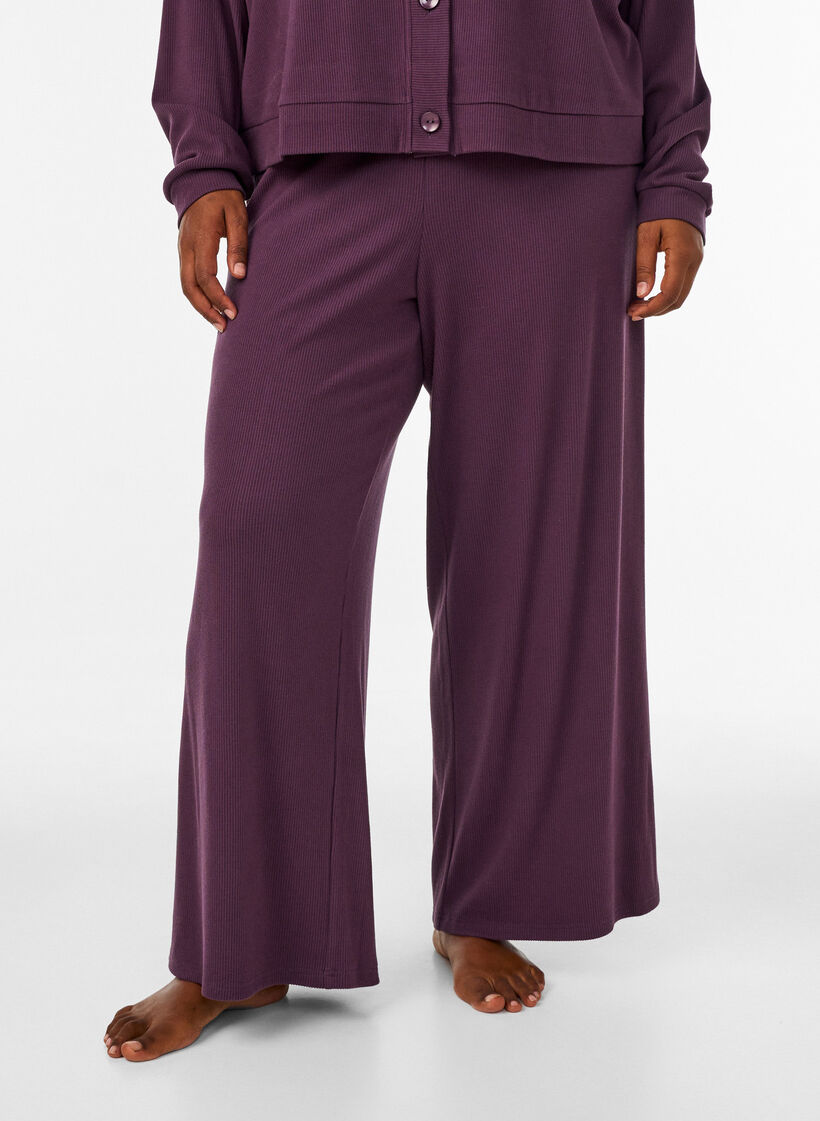 Pantalon en jersey c&ocirc;tel&eacute; &agrave; jambes amples, Violet, Model image number 0