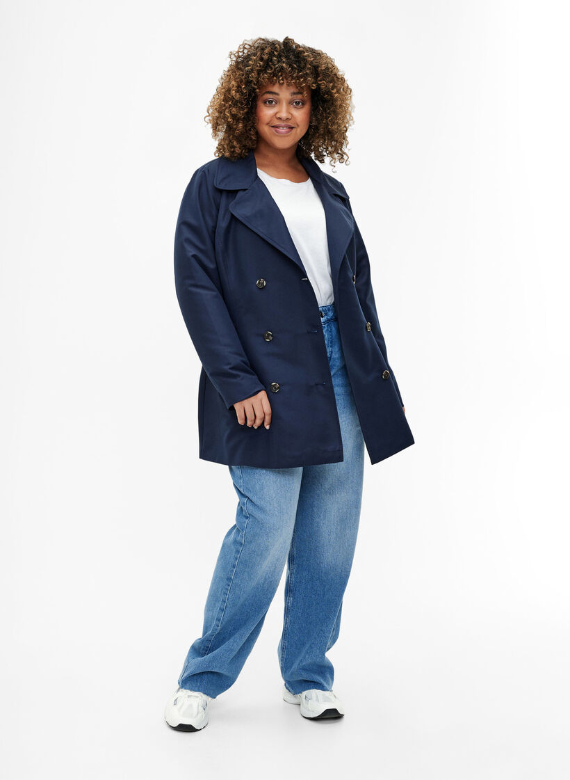 Trench court avec ceinture, Bleu, Model image number 1