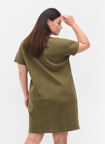 Robe en coton à manches courtes en tricot côtelé, Ivy Green, Model image number 1