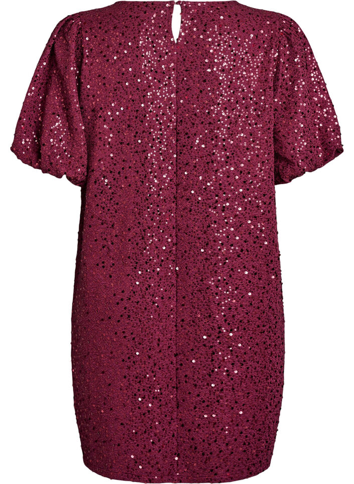 Robe courte à sequins à manches bouffantes, Bordeaux foncé, Packshot image number 1