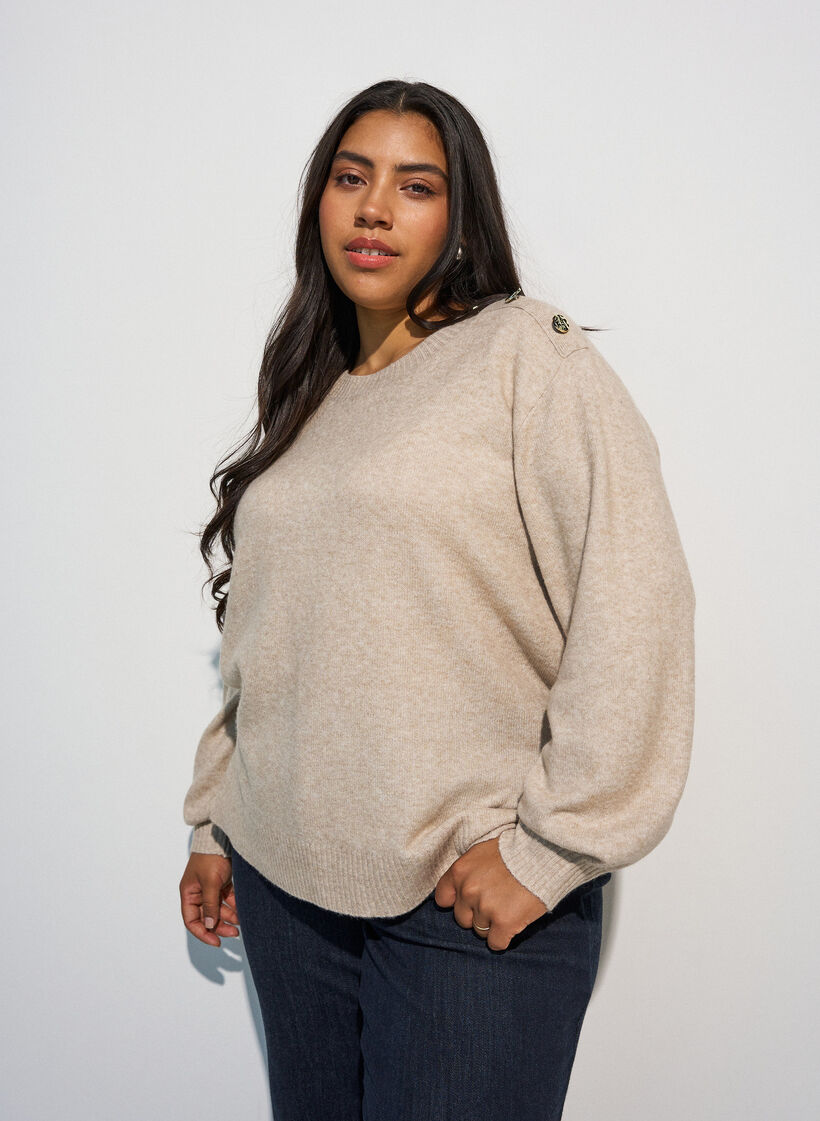 Chemisier en maille avec boutons d&eacute;coratifs, Beige, Model image number 0