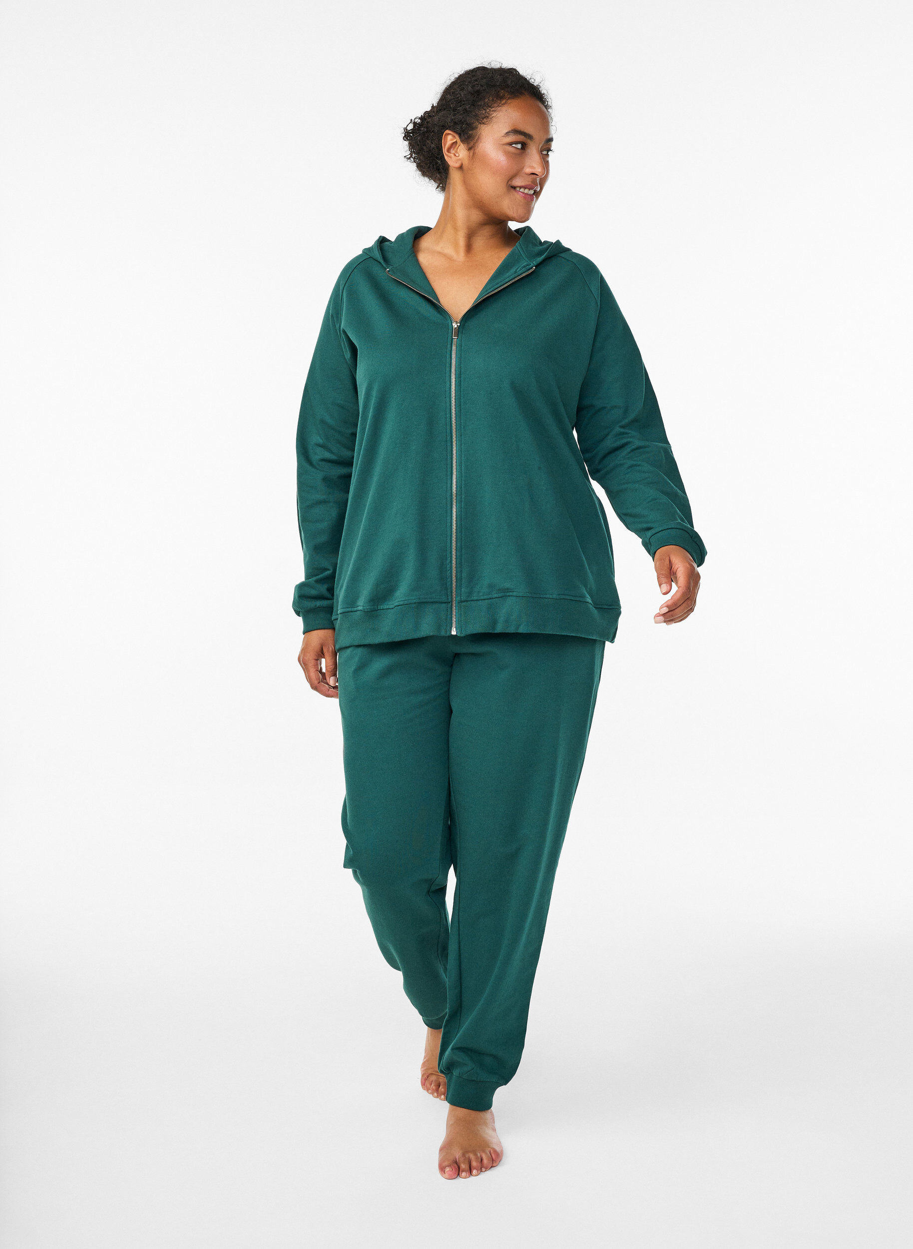 Pantalon de jogging taille haute en coton, Vert fonc&eacute;, Model