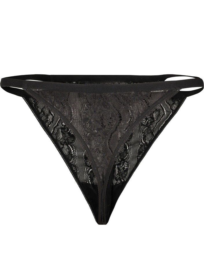 String en dentelle avec taille élastiquée, Black, Packshot image number 1