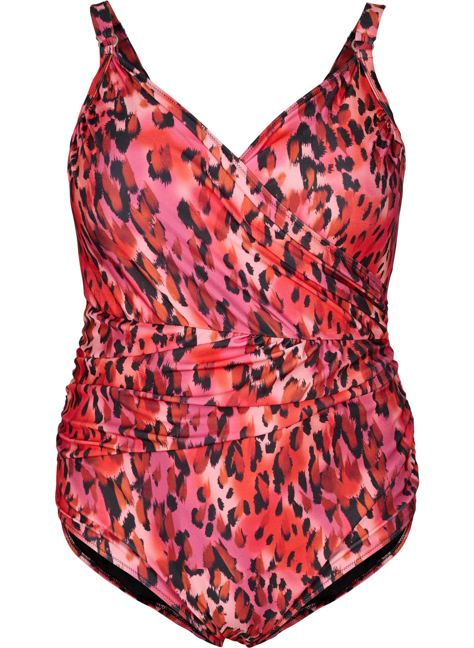 Zizzi Maillot de bain avec imprim&eacute; et effet cache-c&oelig;ur, Red Leopard AOP, Packshot image number 0