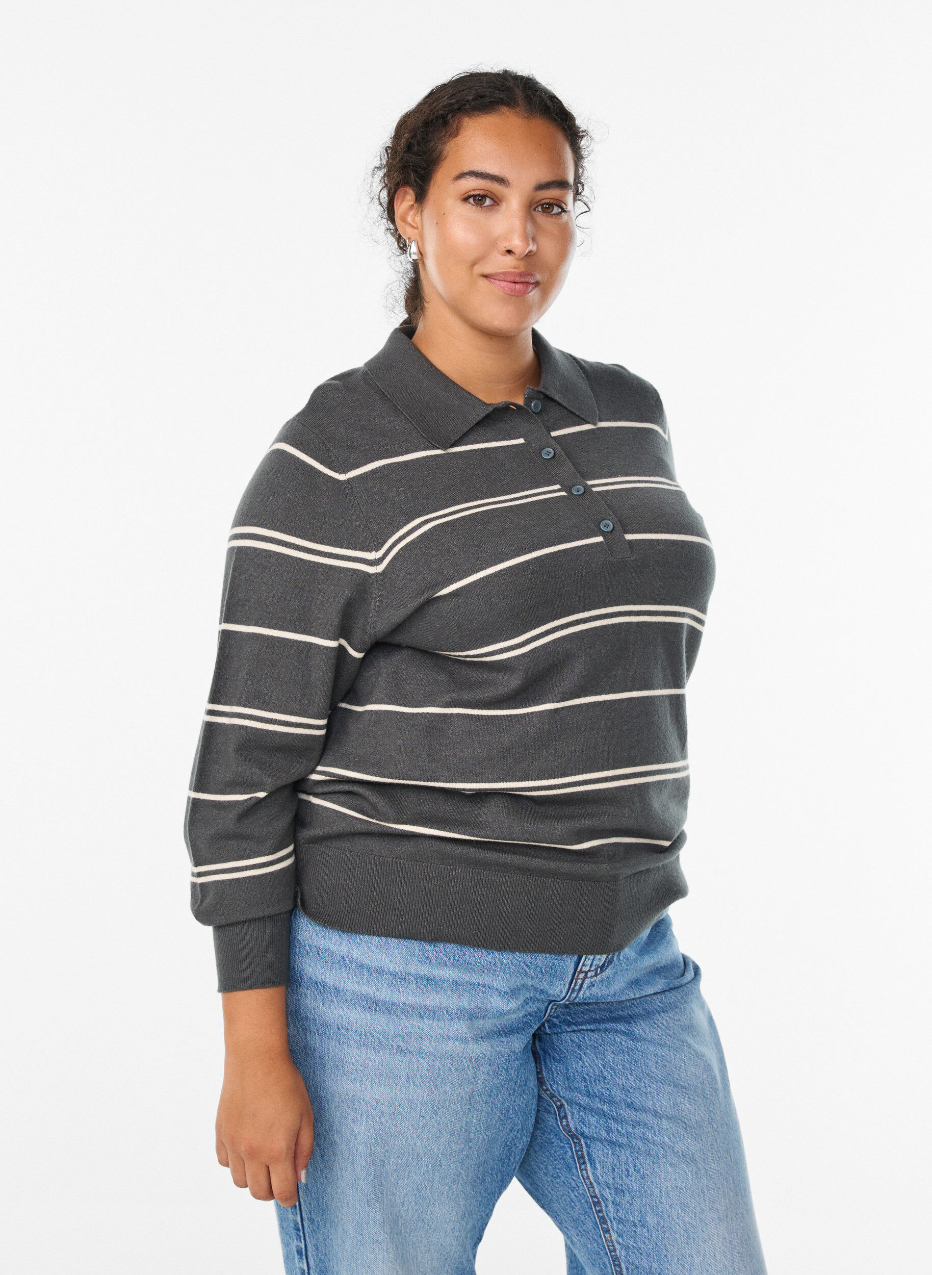 Chemisier en maille avec col, Vert fonc&eacute;, Model