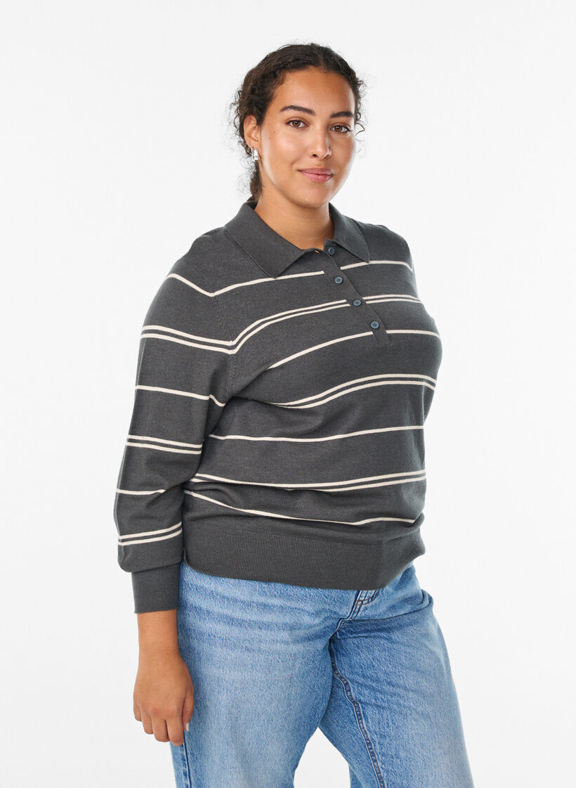 Chemisier en maille avec col, Vert foncé, Model image number 0