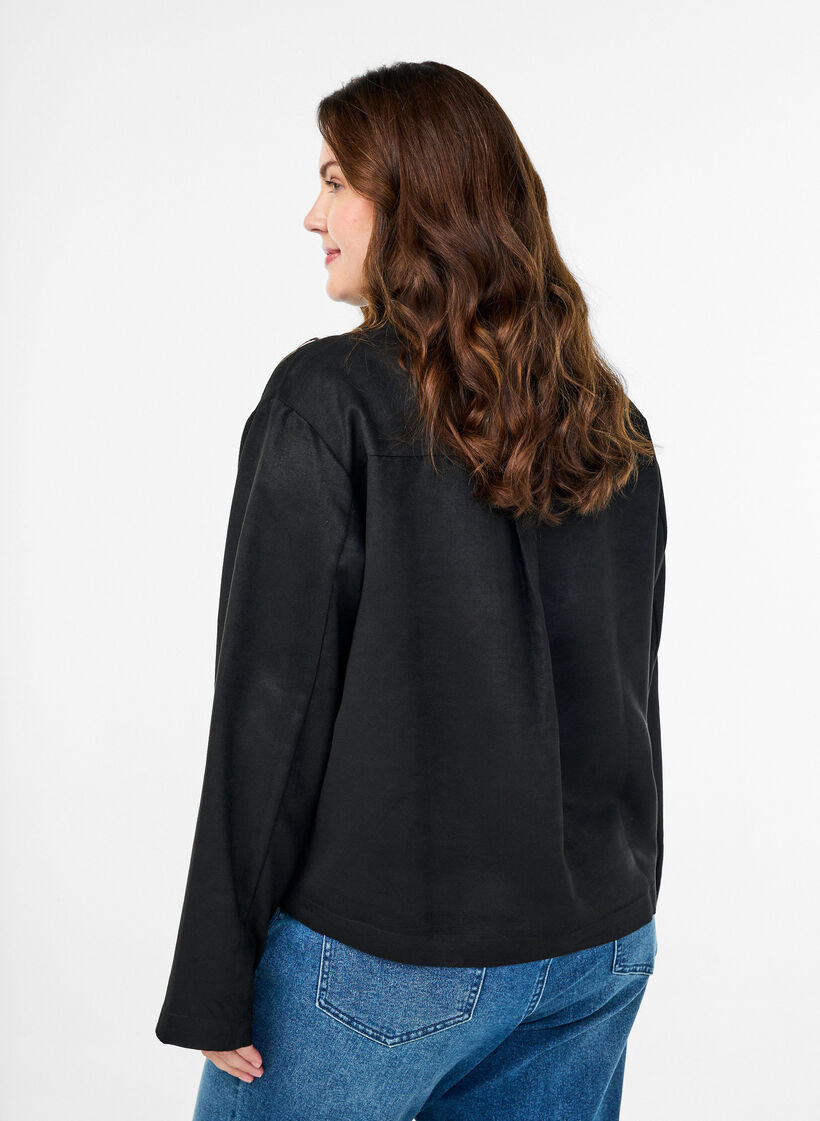 Veste courte en suédine avec poches, Noir, Model image number 2