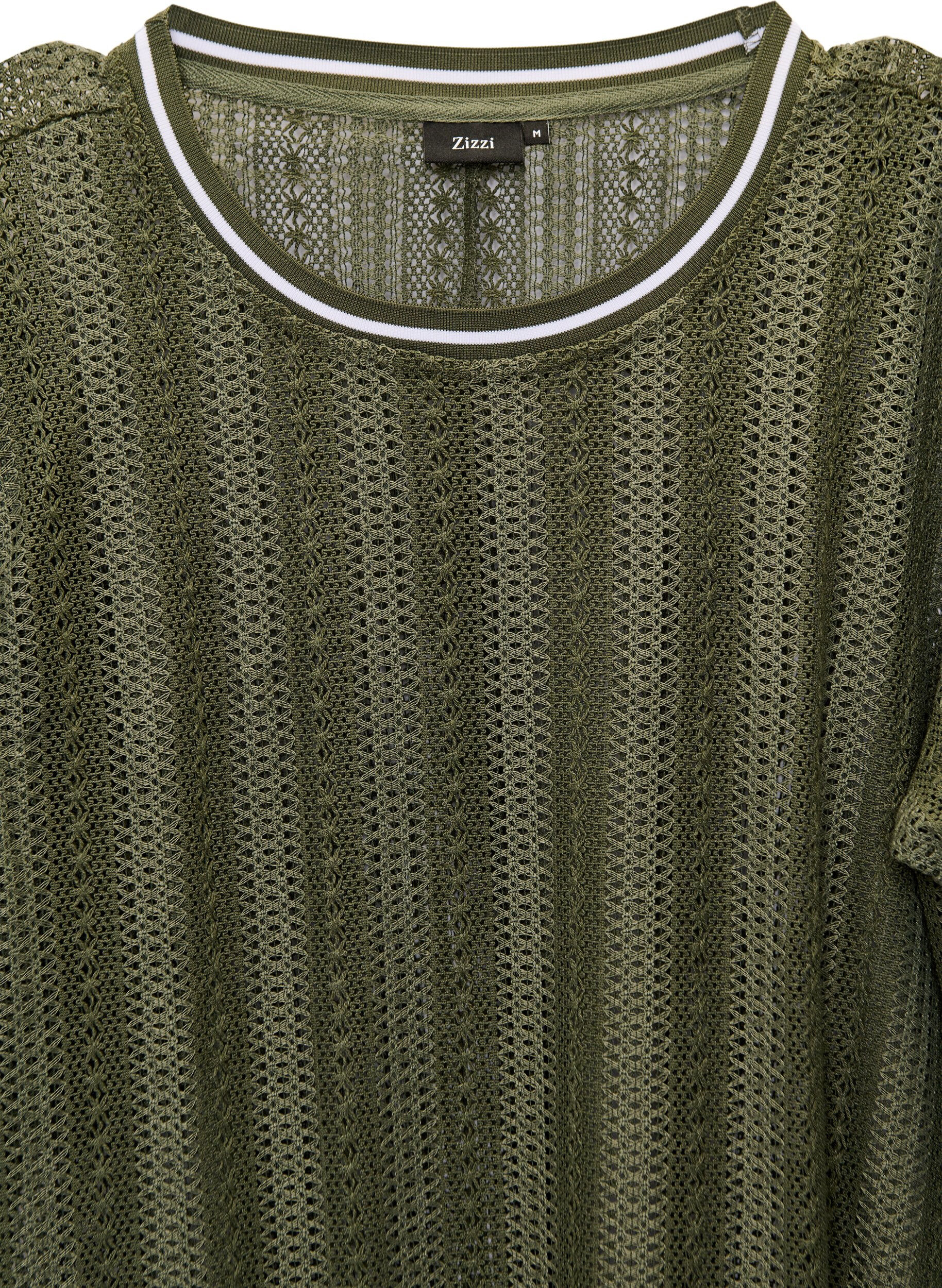 Zizzi Robe mi-longue avec motif ajour&eacute; et manches courtes, Vert Kaki, Packshot image number 1