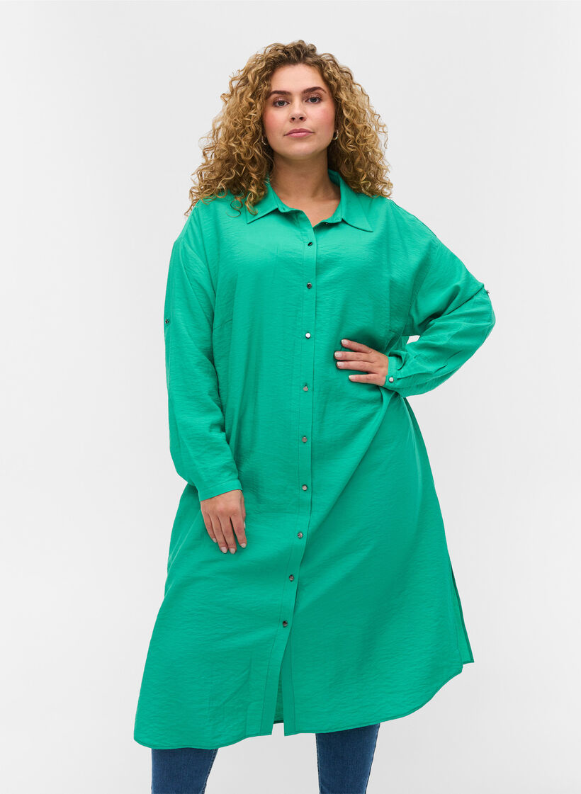 Chemise longue en viscose avec fente, Mint, Model image number 0