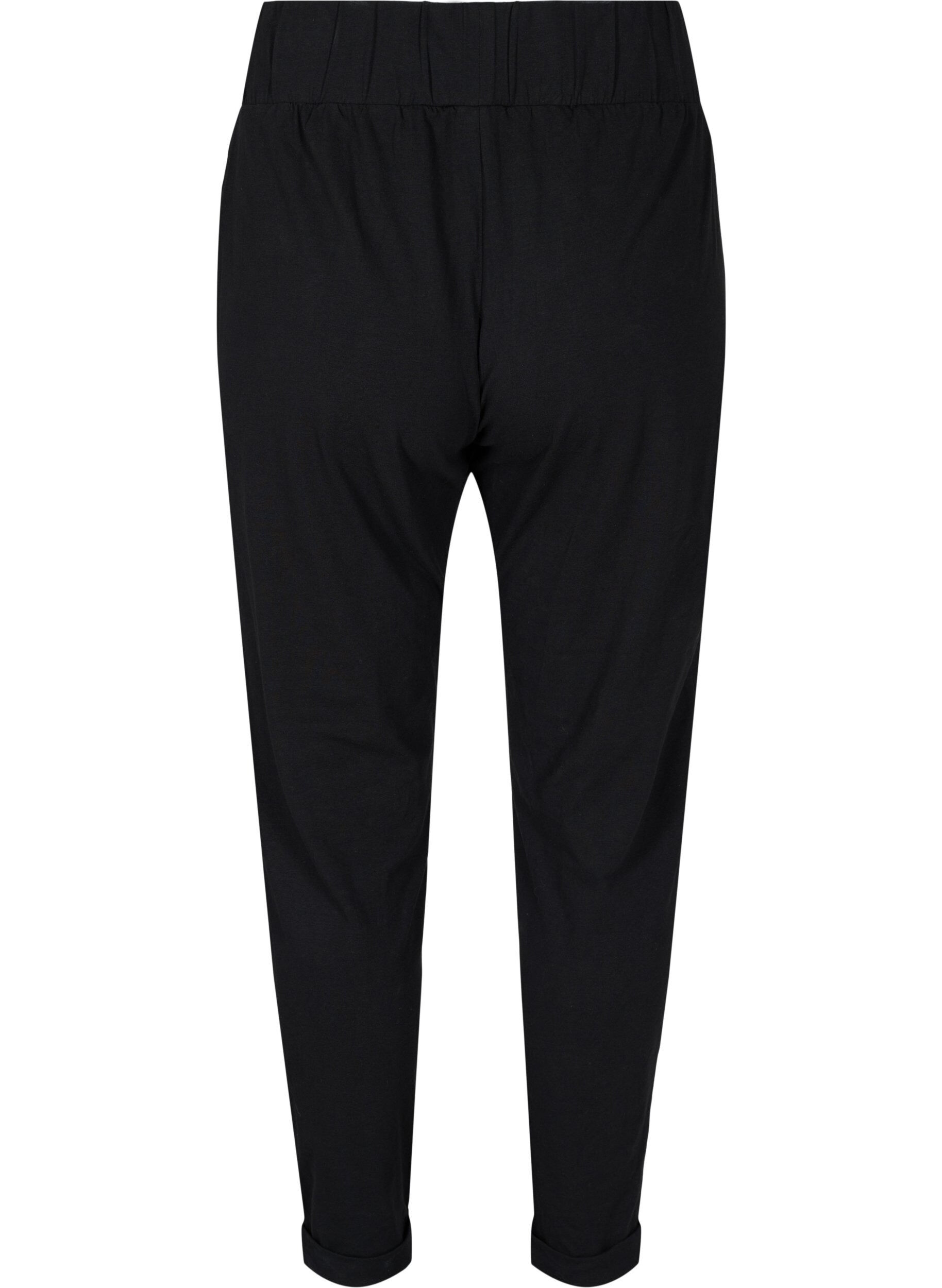 Zizzi Pantalon en coton &agrave; revers, Noir, Packshot image number 1