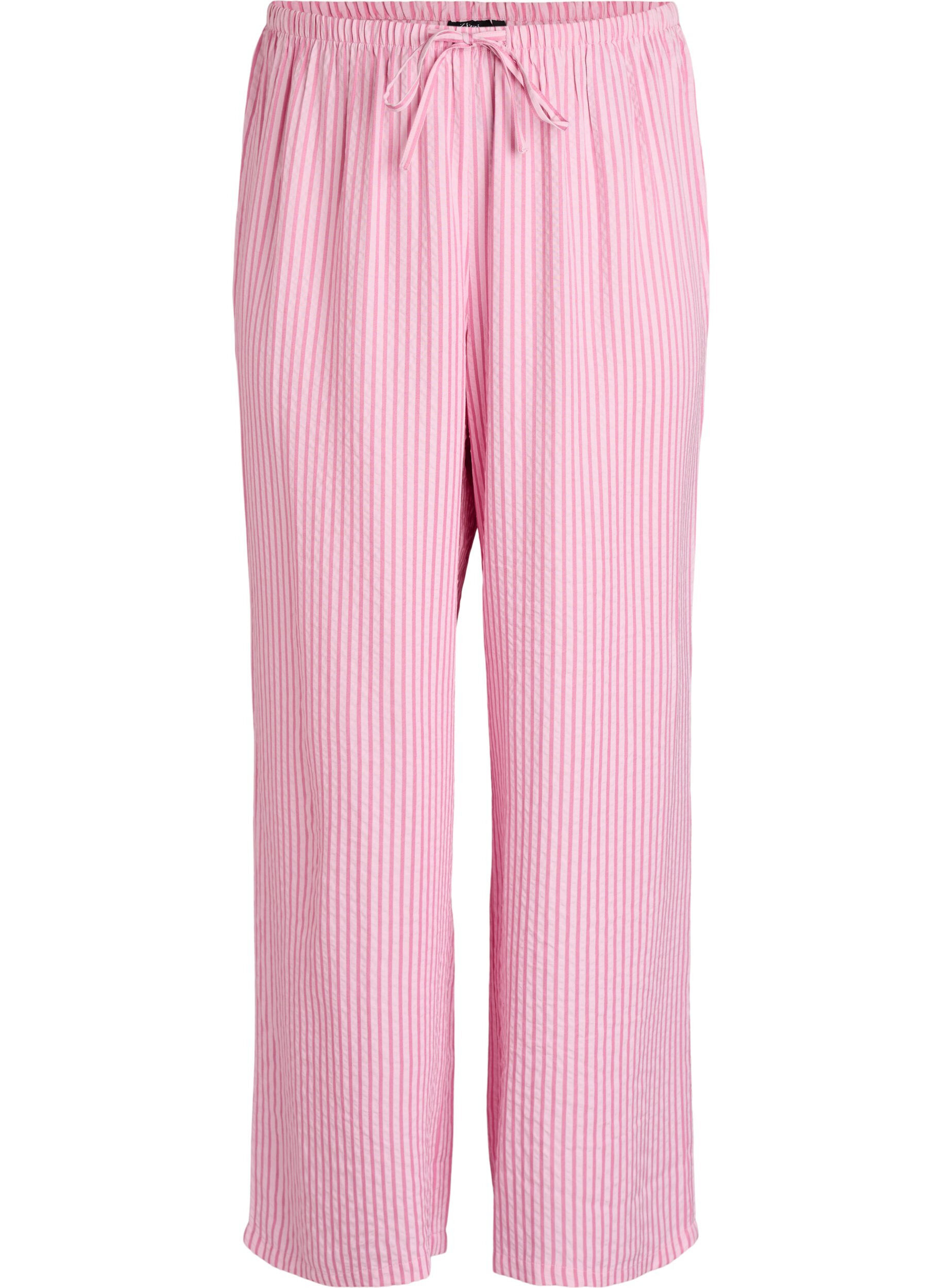 Zizzi Pantalon de pyjama en seersucker ample &agrave; taille haute, Rose, Packshot image number 0