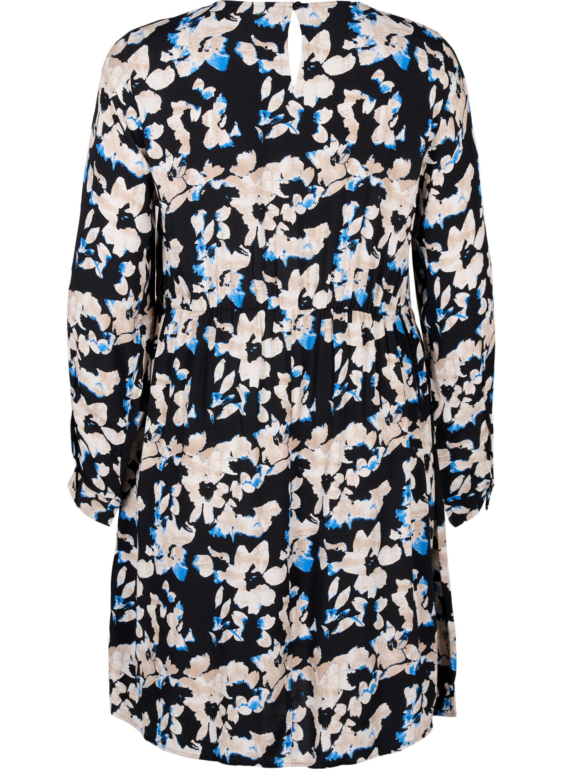 Zizzi Robe en viscose avec imprim&eacute; et manches longues., Noir, Packshot image number 1
