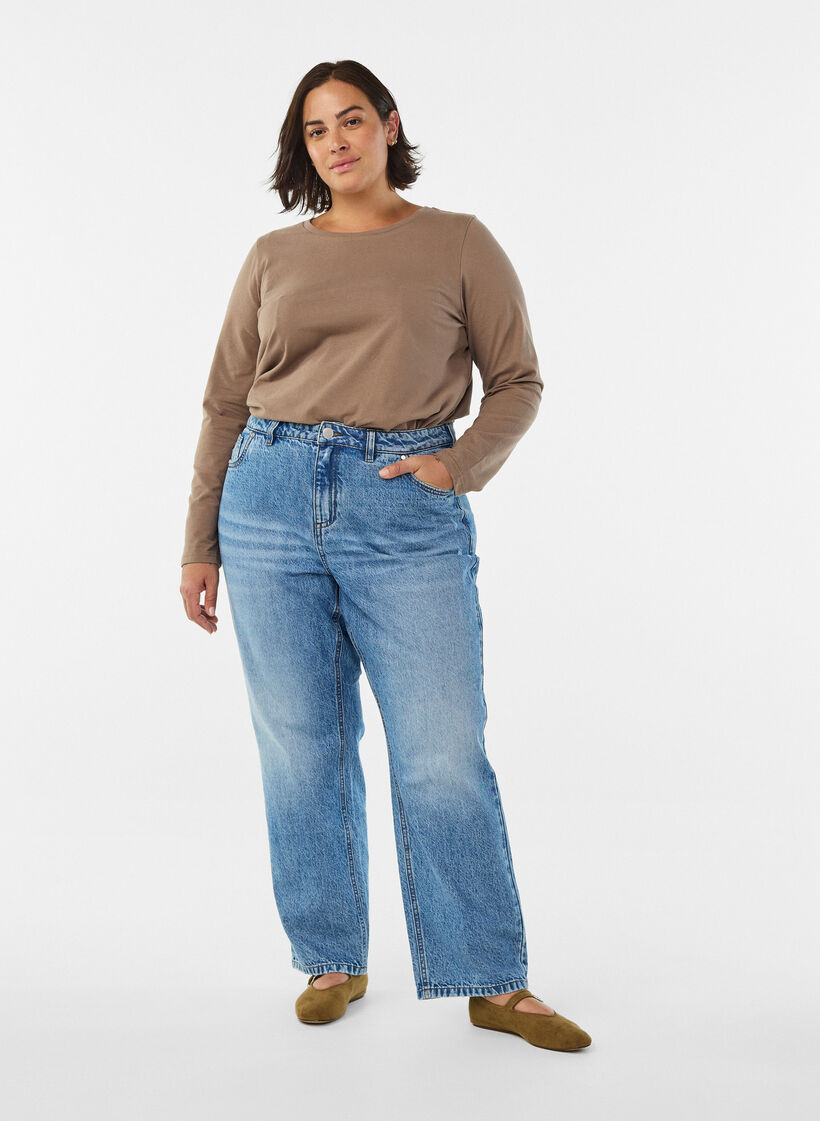 Blouse basique en jersey &agrave; manches longues, Marron, Model image number 1