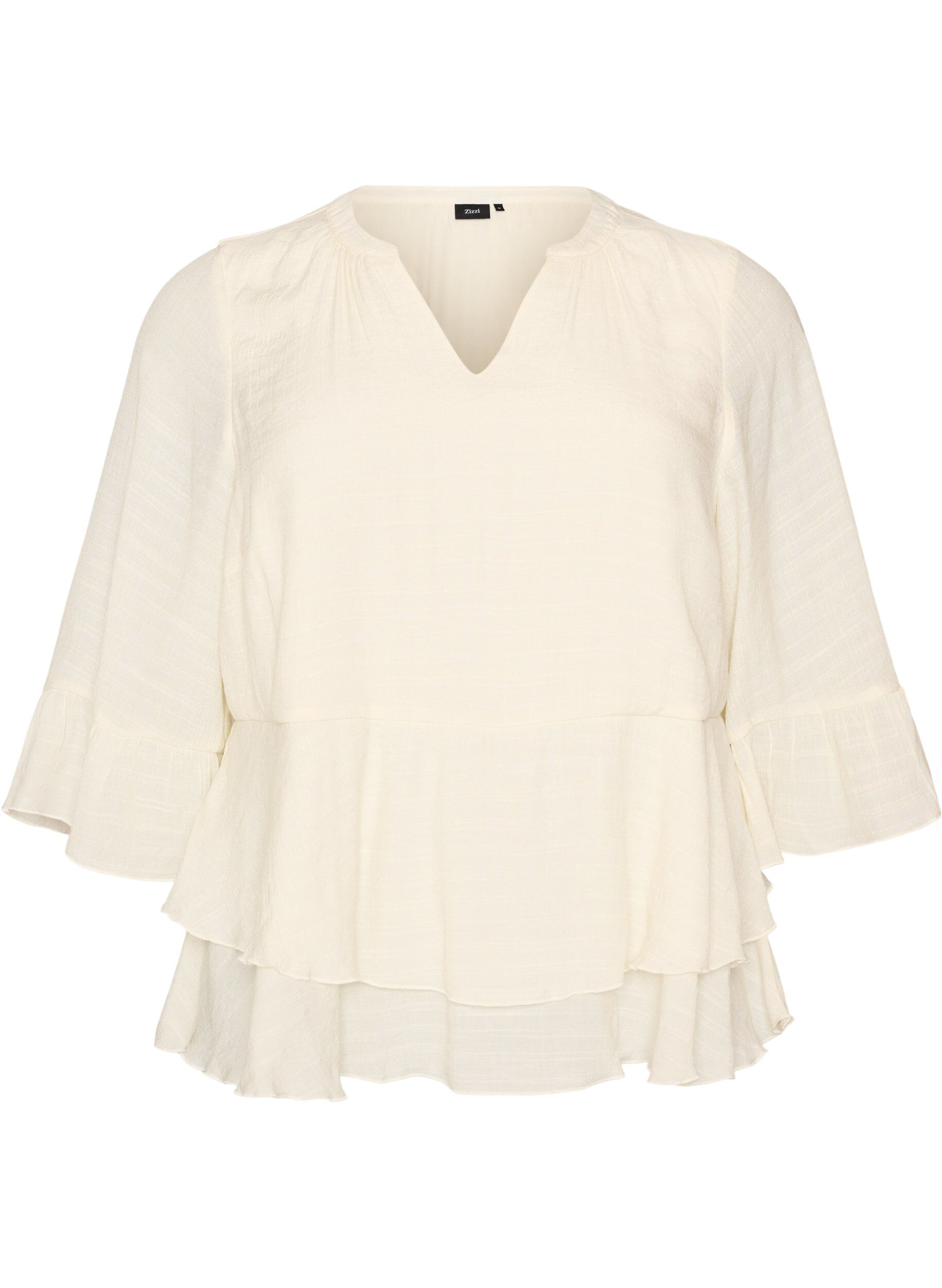 ZizziBlouse &agrave; manches 3/4 et volants, Vanille, Packshot image number 0