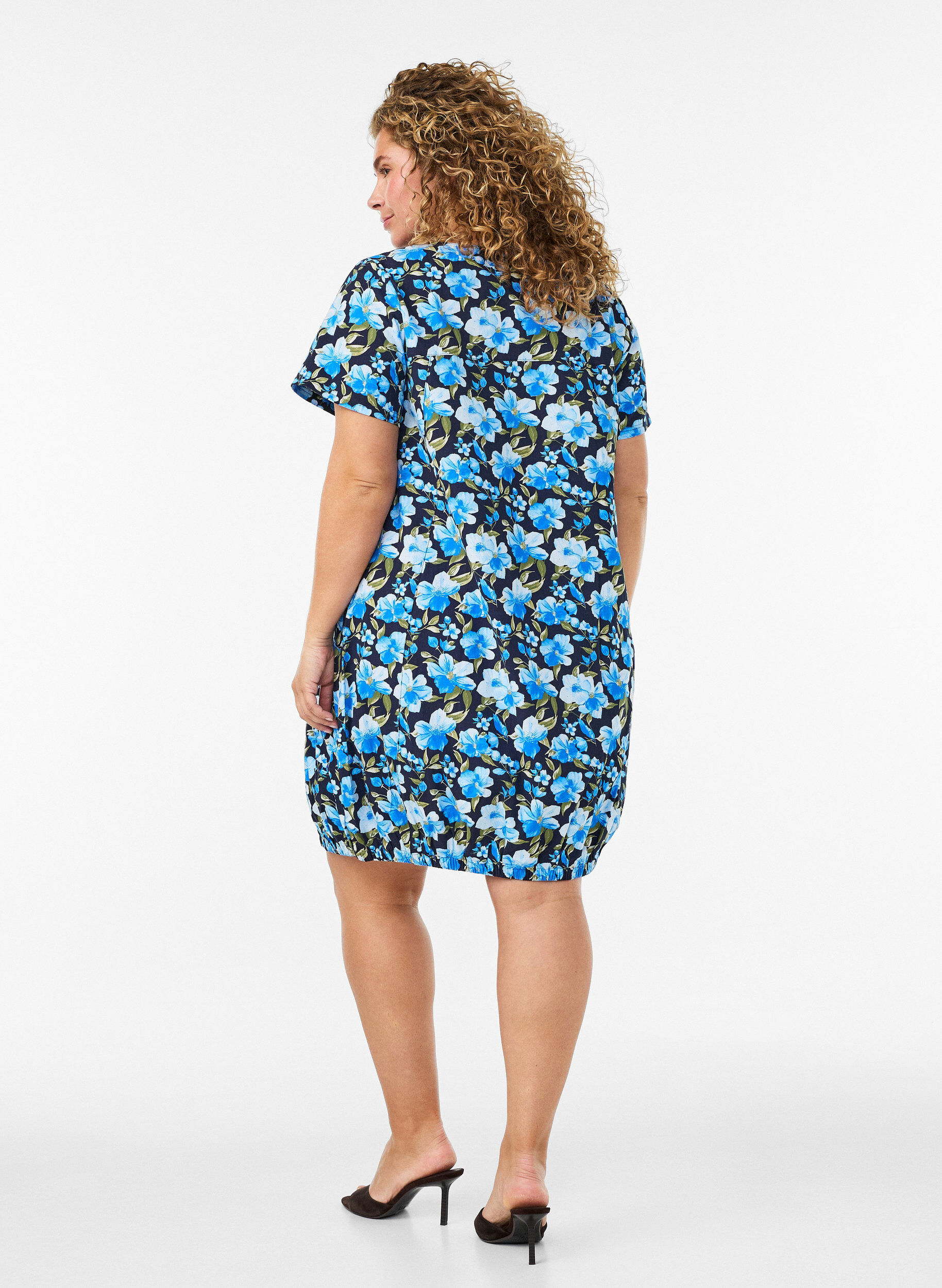 ZizziRobe en coton imprim&eacute; &agrave; manches courtes, Bleu, Model image number 2