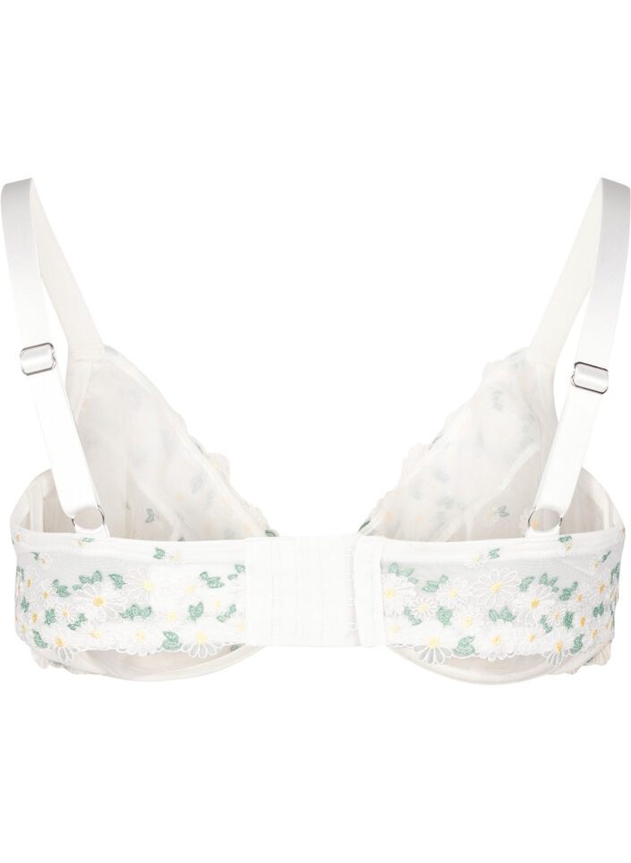 Soutien-gorge balconnet en maille brodée de marguerites, Blanc, Packshot image number 1