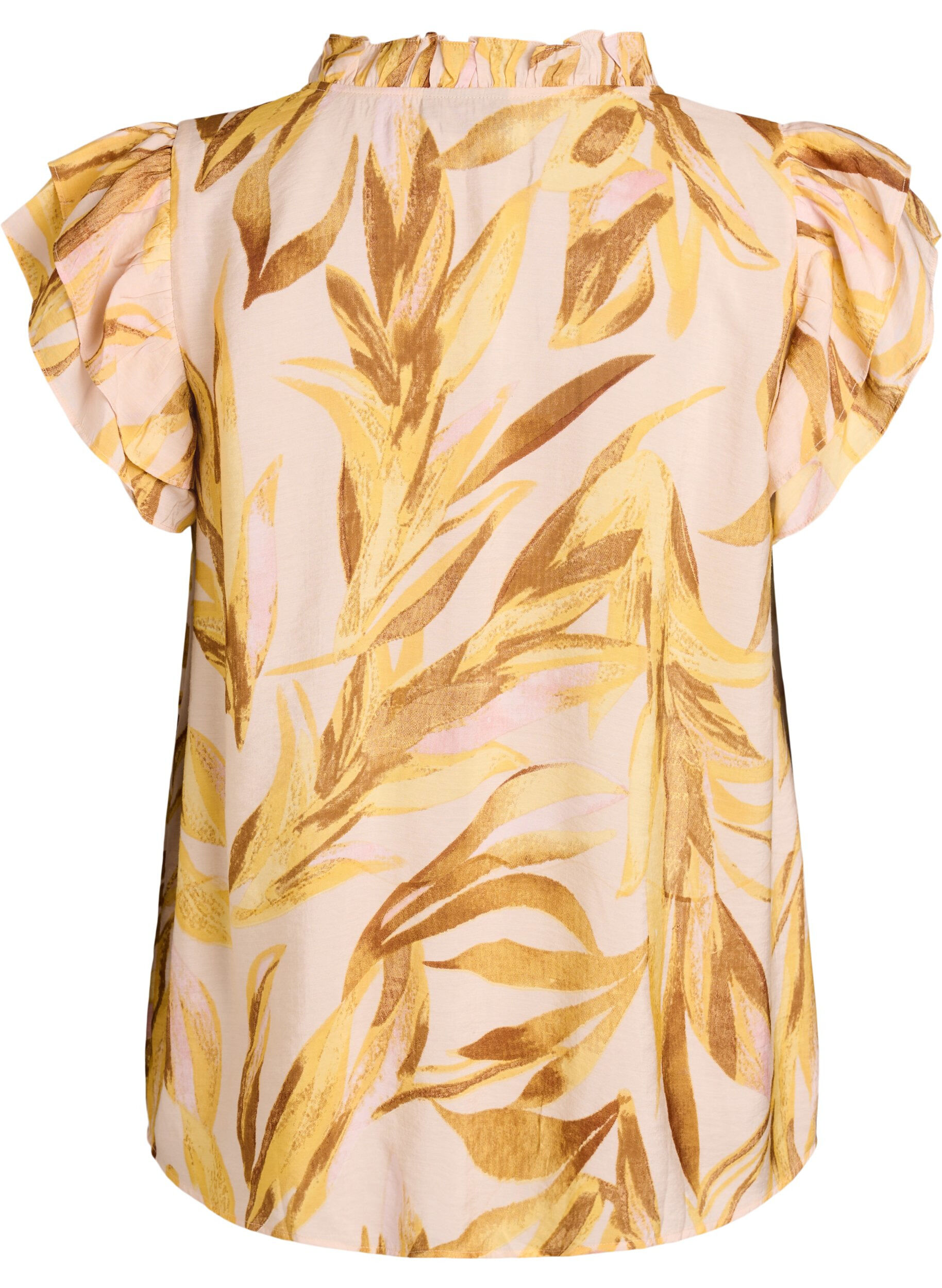 ZizziBlouse en viscose &agrave; imprim&eacute; feuillage avec volants, Jaune, Packshot image number 1