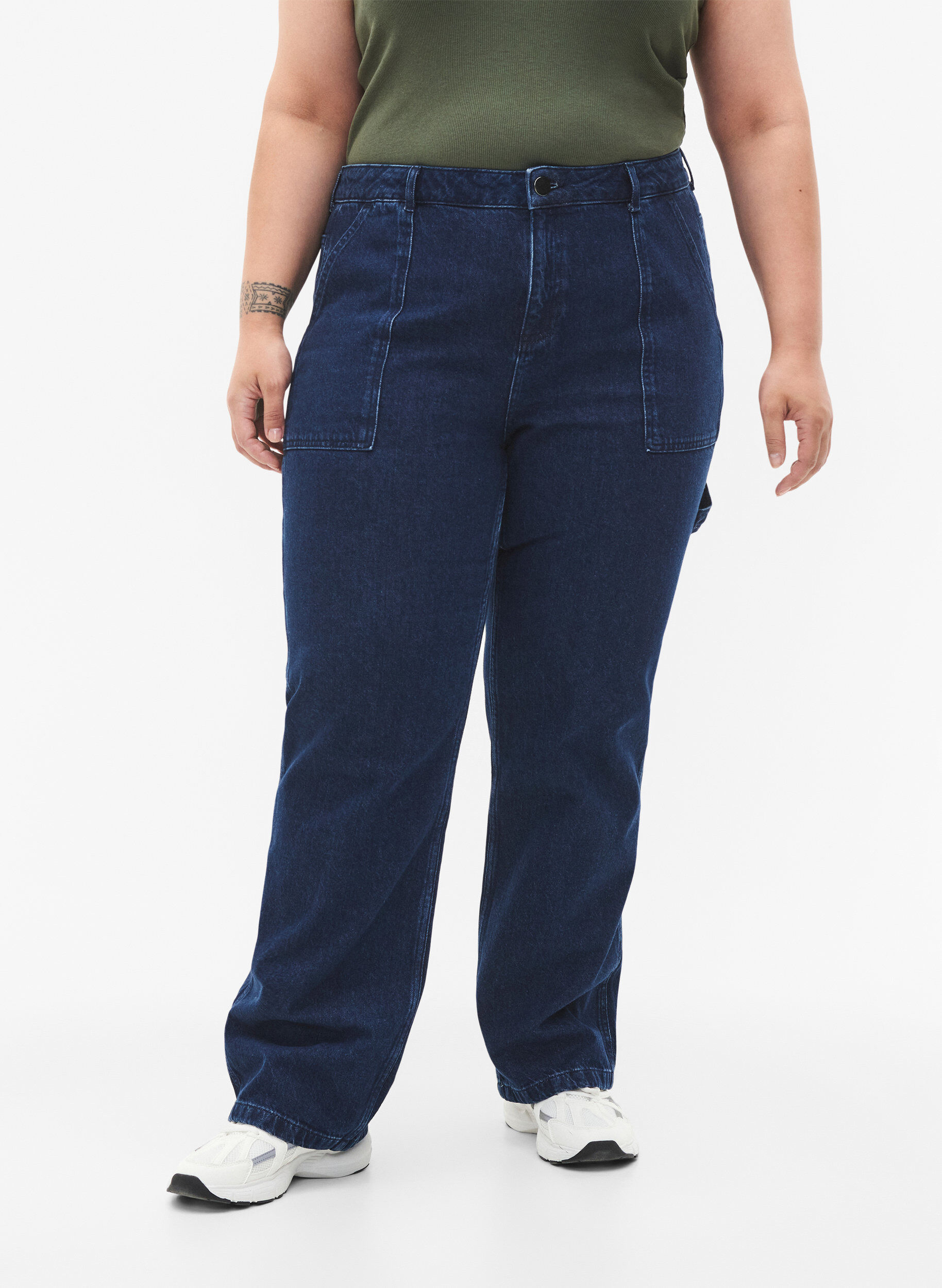 Zizzi Jeans Cargo Ajust&eacute; Droit, Dark blue, Model image number 2