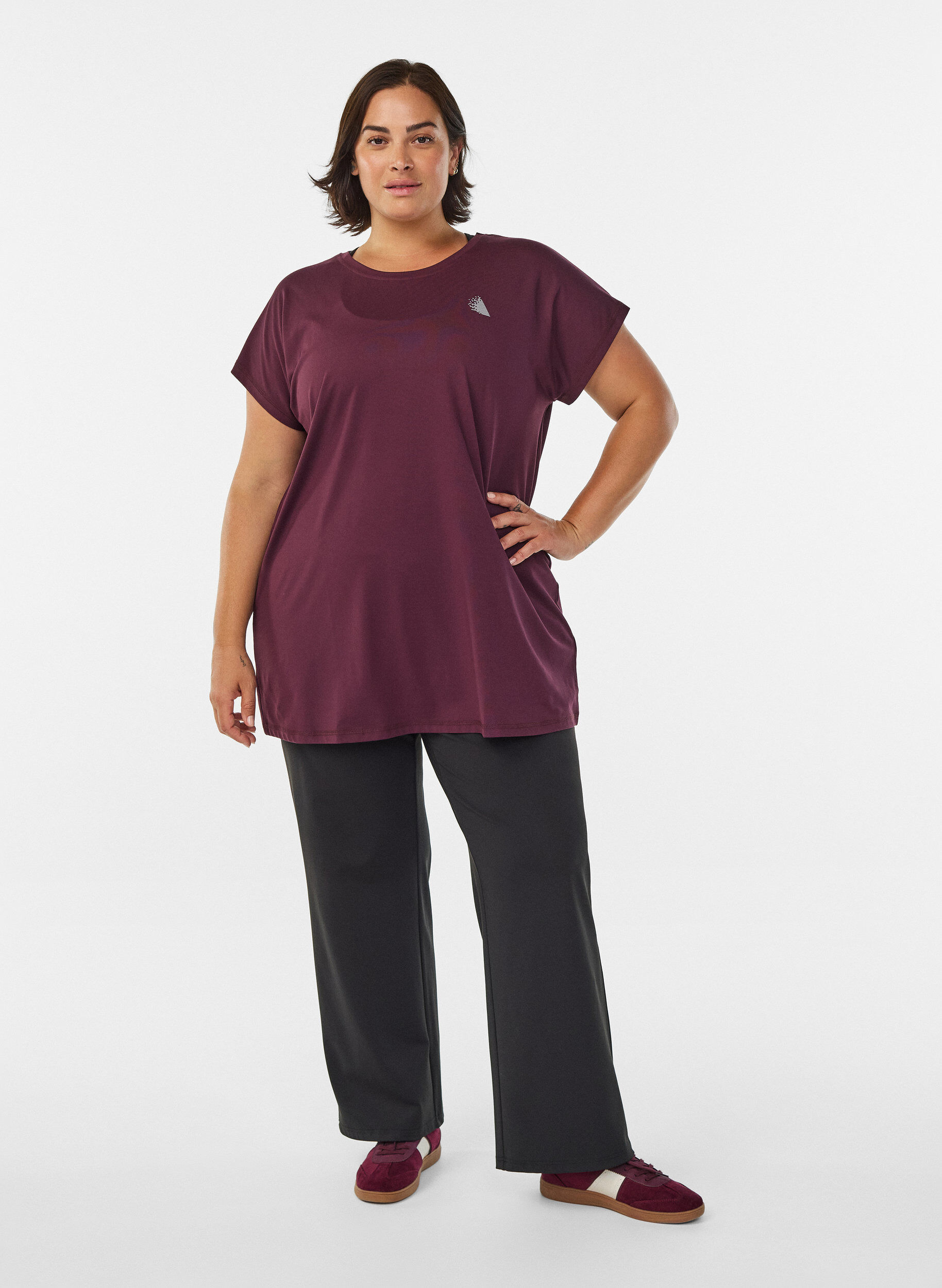Zizzi T-shirt long de sport, Bordeaux, Model image number 1
