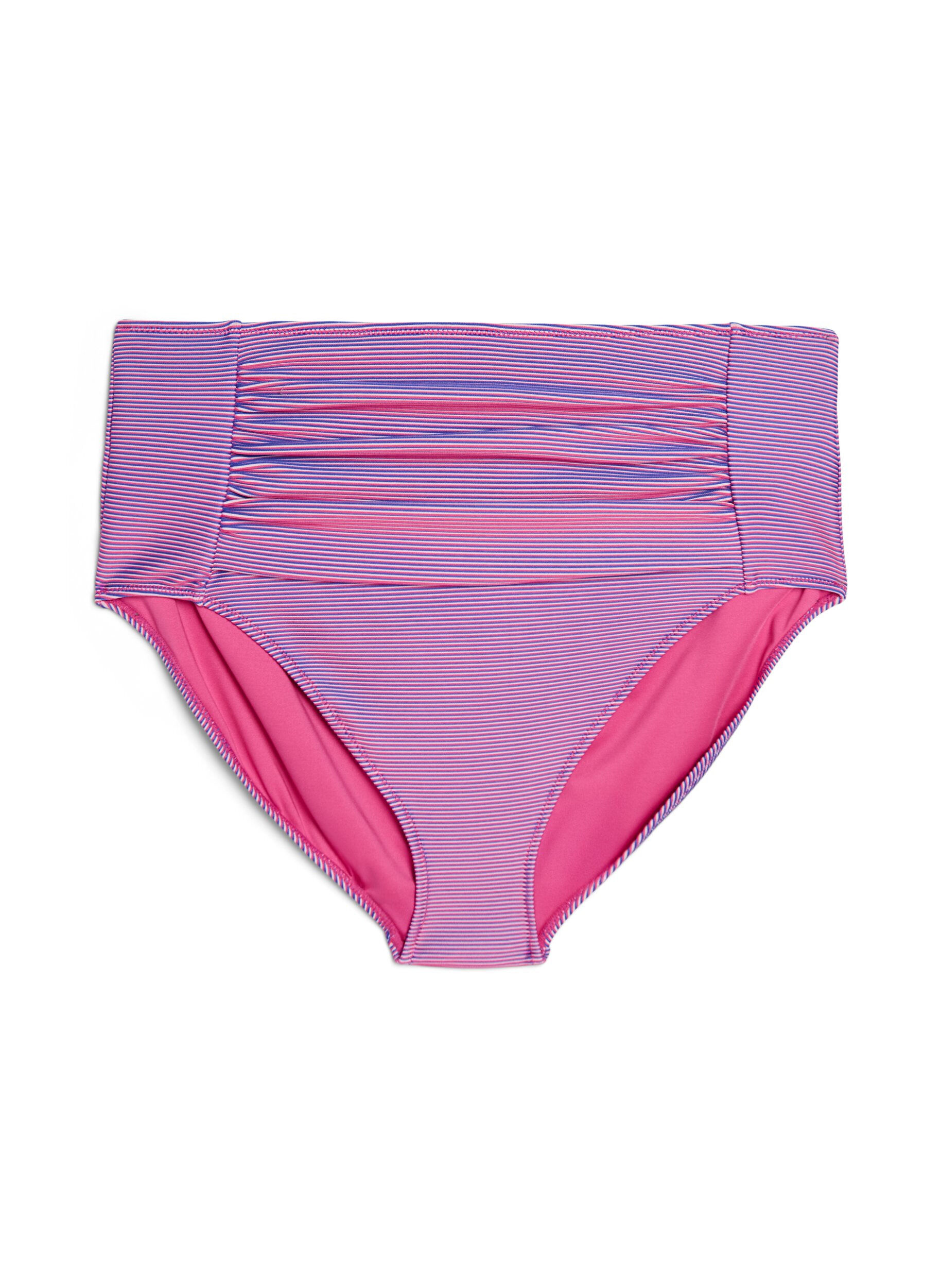 Zizzi Culotte de bikini taille haute &agrave; texture ray&eacute;e, Rose, Packshot image number 0