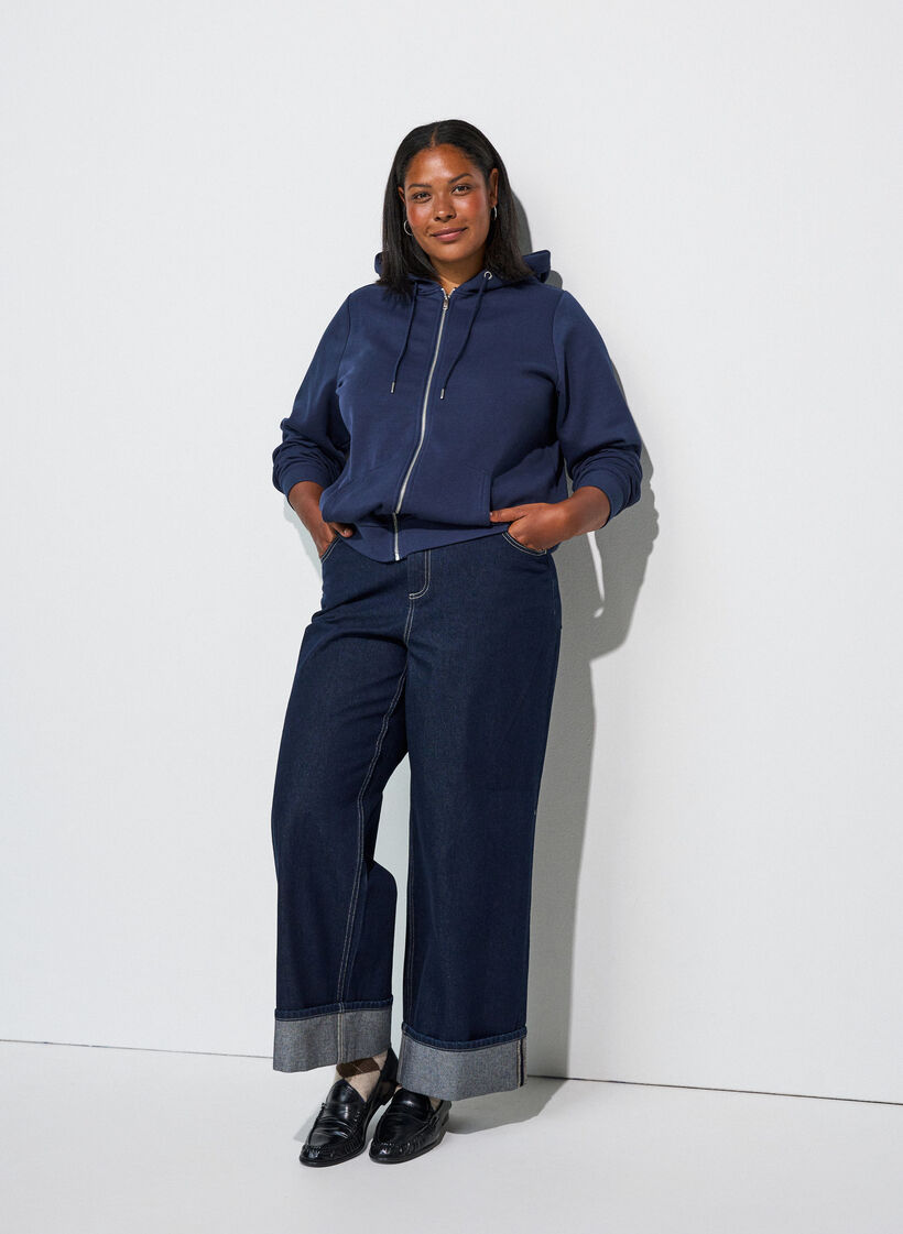 Sweat &agrave; capuche zipp&eacute; avec poches, Bleu, Model image number 1