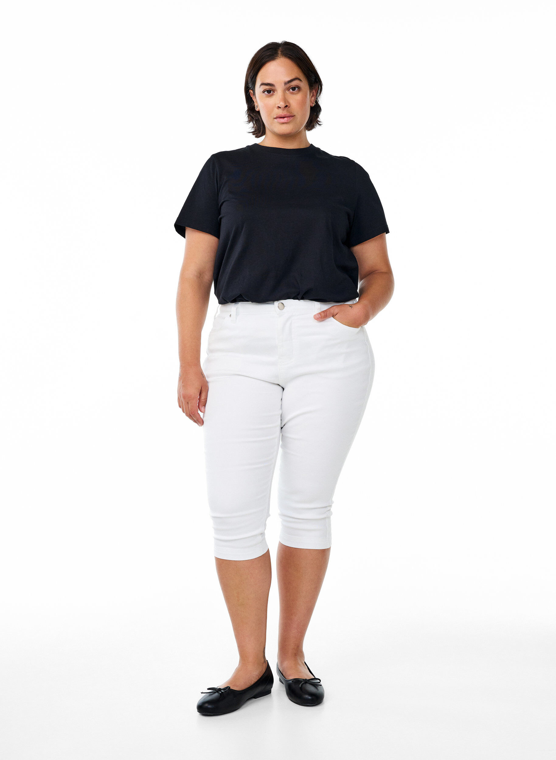 Jean capri Amy &agrave; taille haute et coupe super slim, Blanc, Model