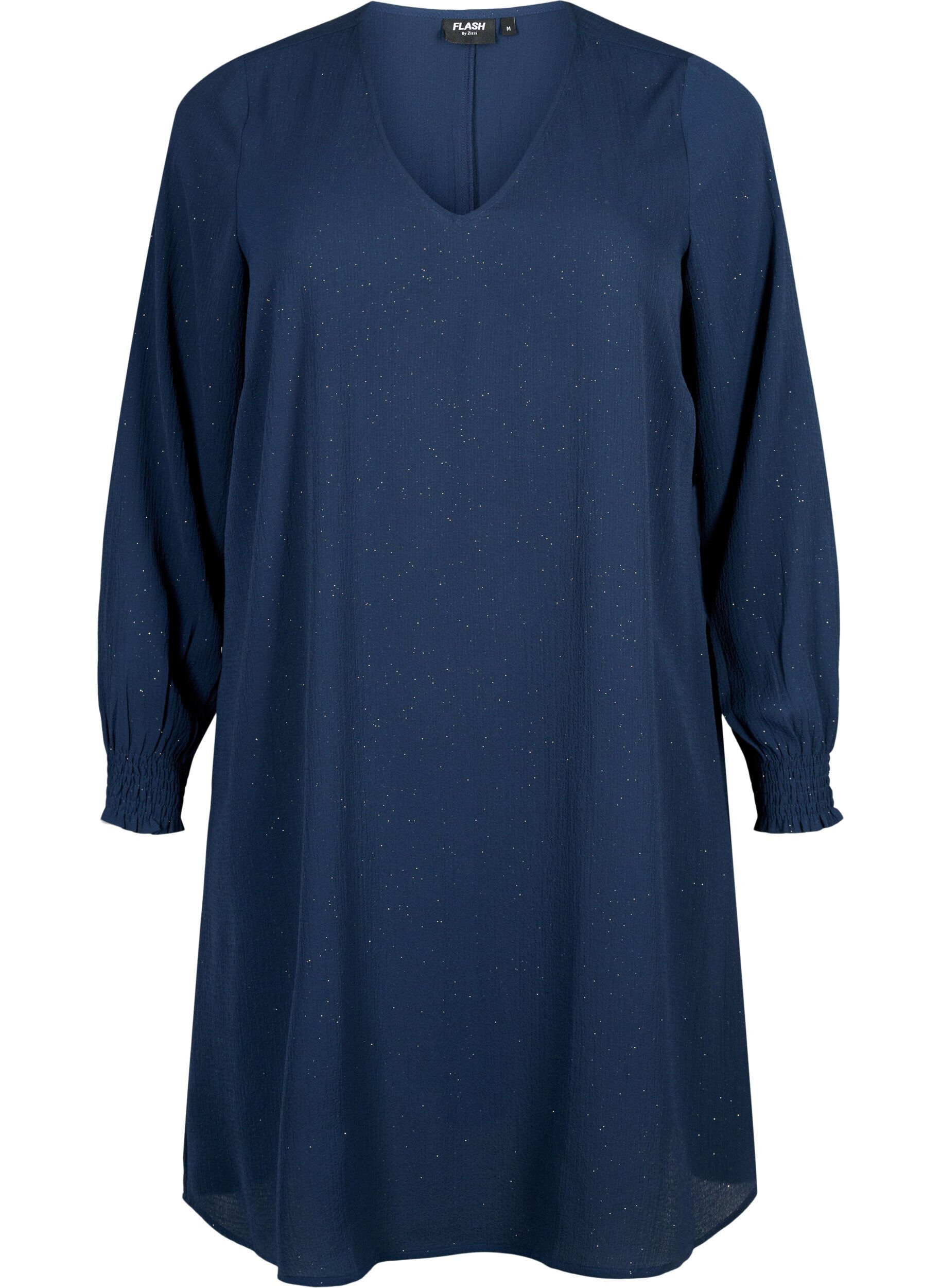 Zizzi FLASH - Robe &agrave; manches longues scintillante, Navy w. Gold , Packshot image number 0