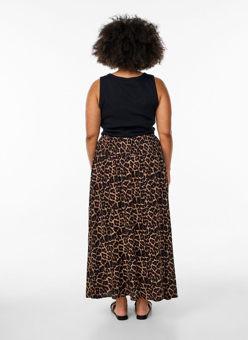 Jupe longue en viscose avec smocks, Marron, Model image number 1
