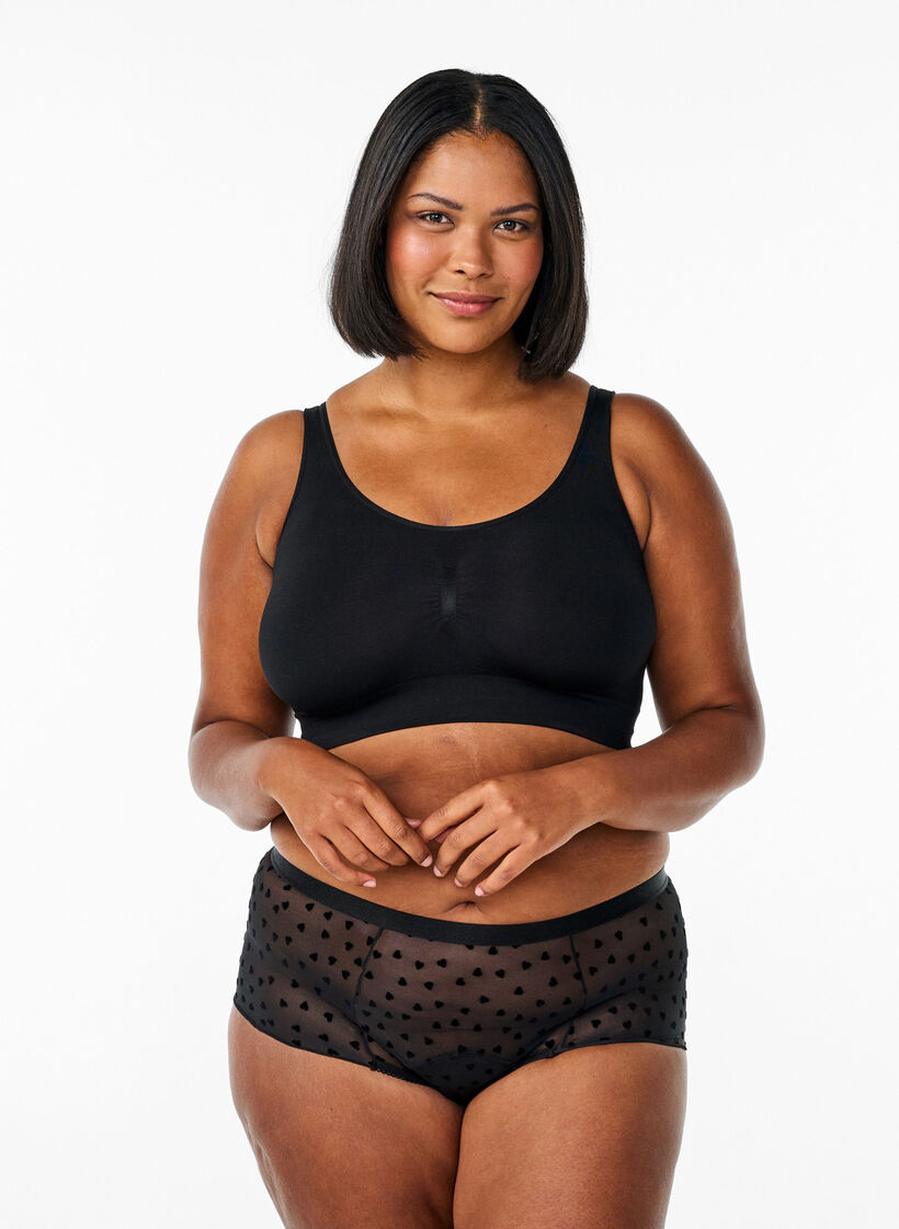 Culotte pour règles en maille avec des motifs de cœur, Noir, Model image number 0