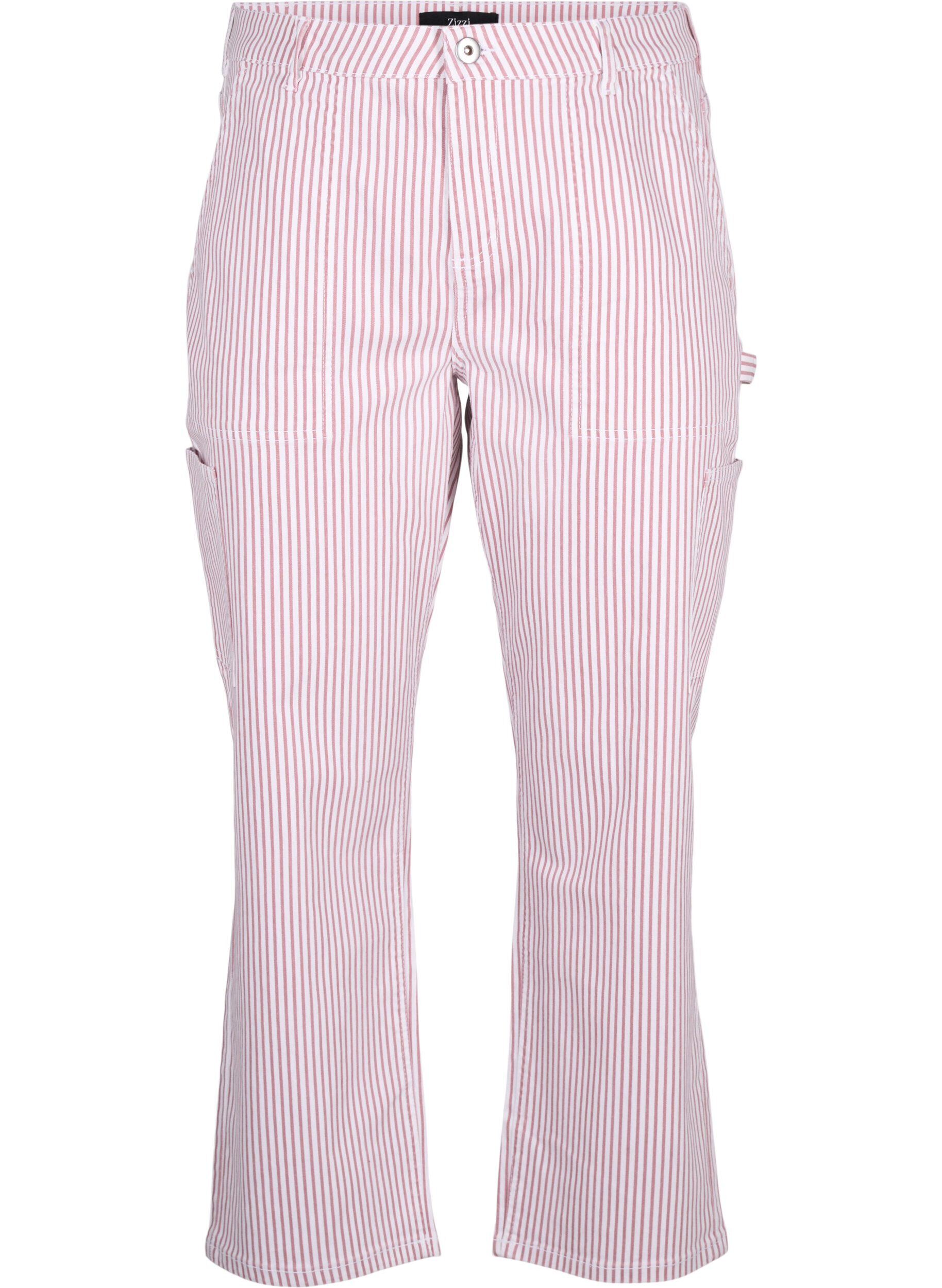 Zizzi Jean cargo &agrave; rayures avec une coupe droite, Rose White Stripe, Packshot image number 0