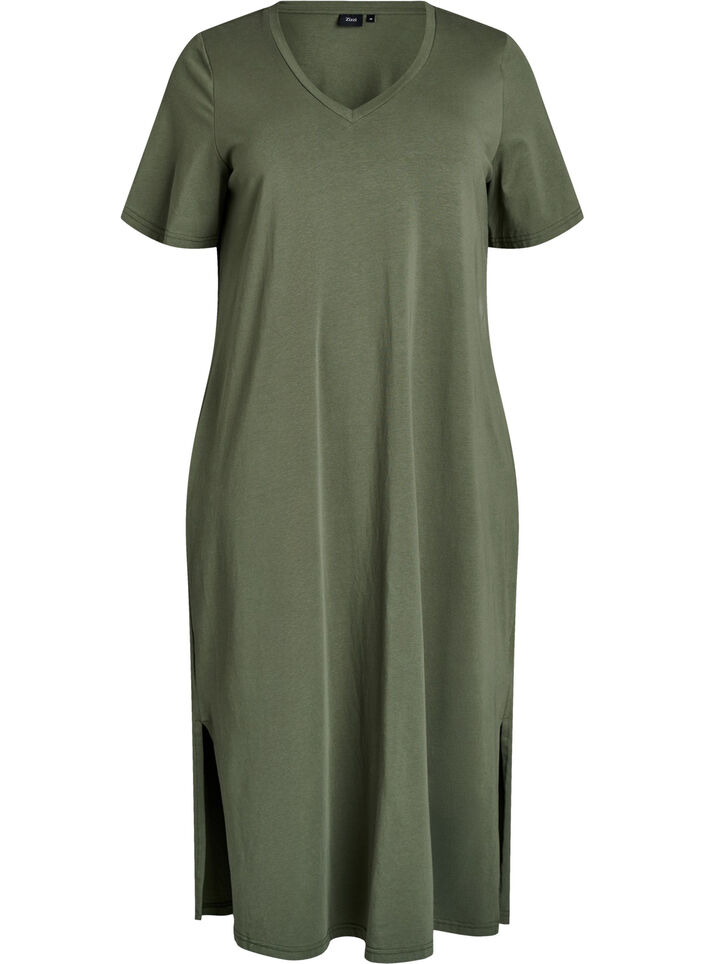 Robe T-shirt midi avec col en V, Vert, Packshot image number 0