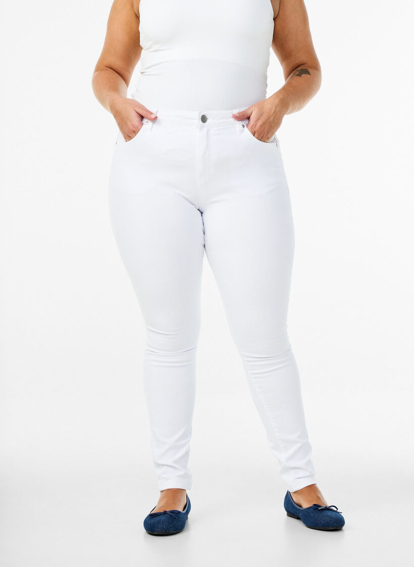 Jean Amy super slim taille haute, Blanc, Model image number 2
