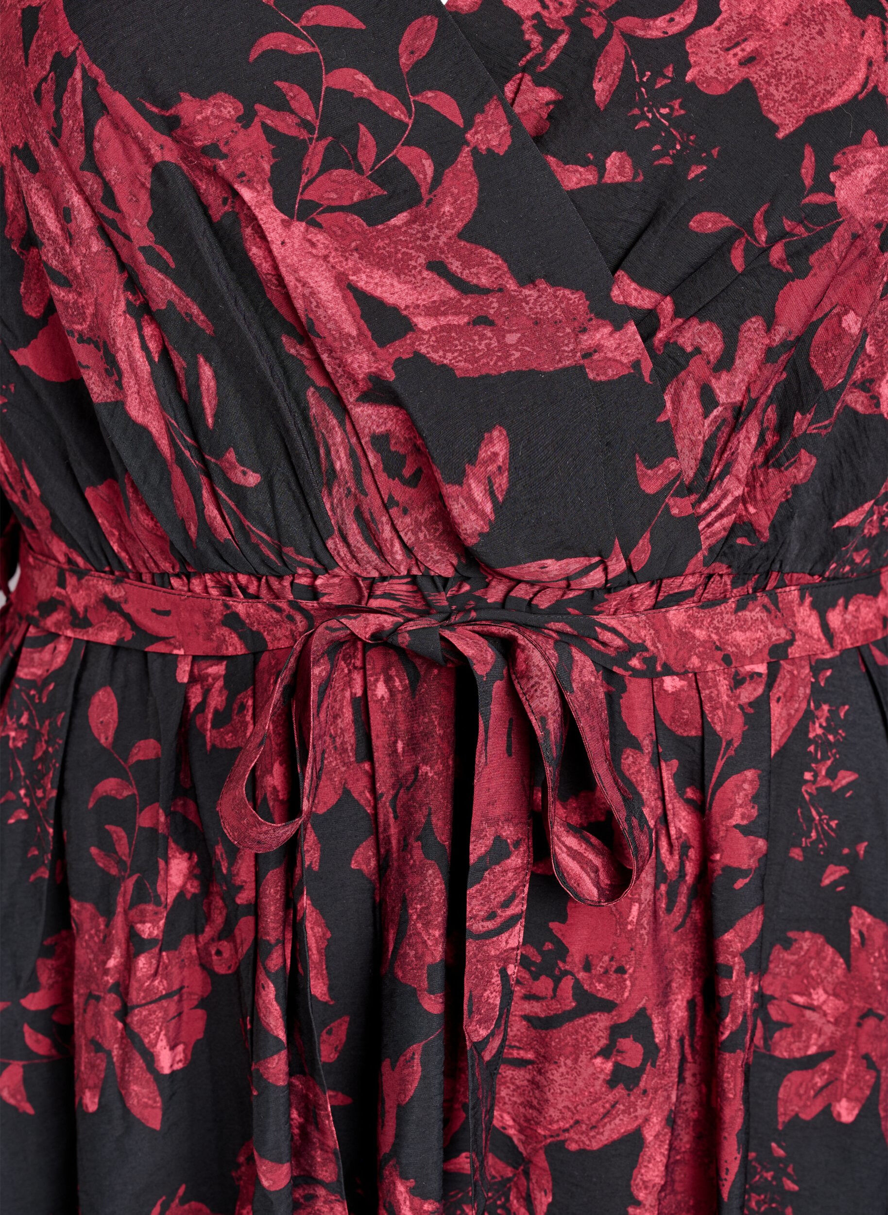 Zizzi Robe mi-longue avec ceinture &agrave; nouer et effet portefeuille, Noir, Packshot image number 2