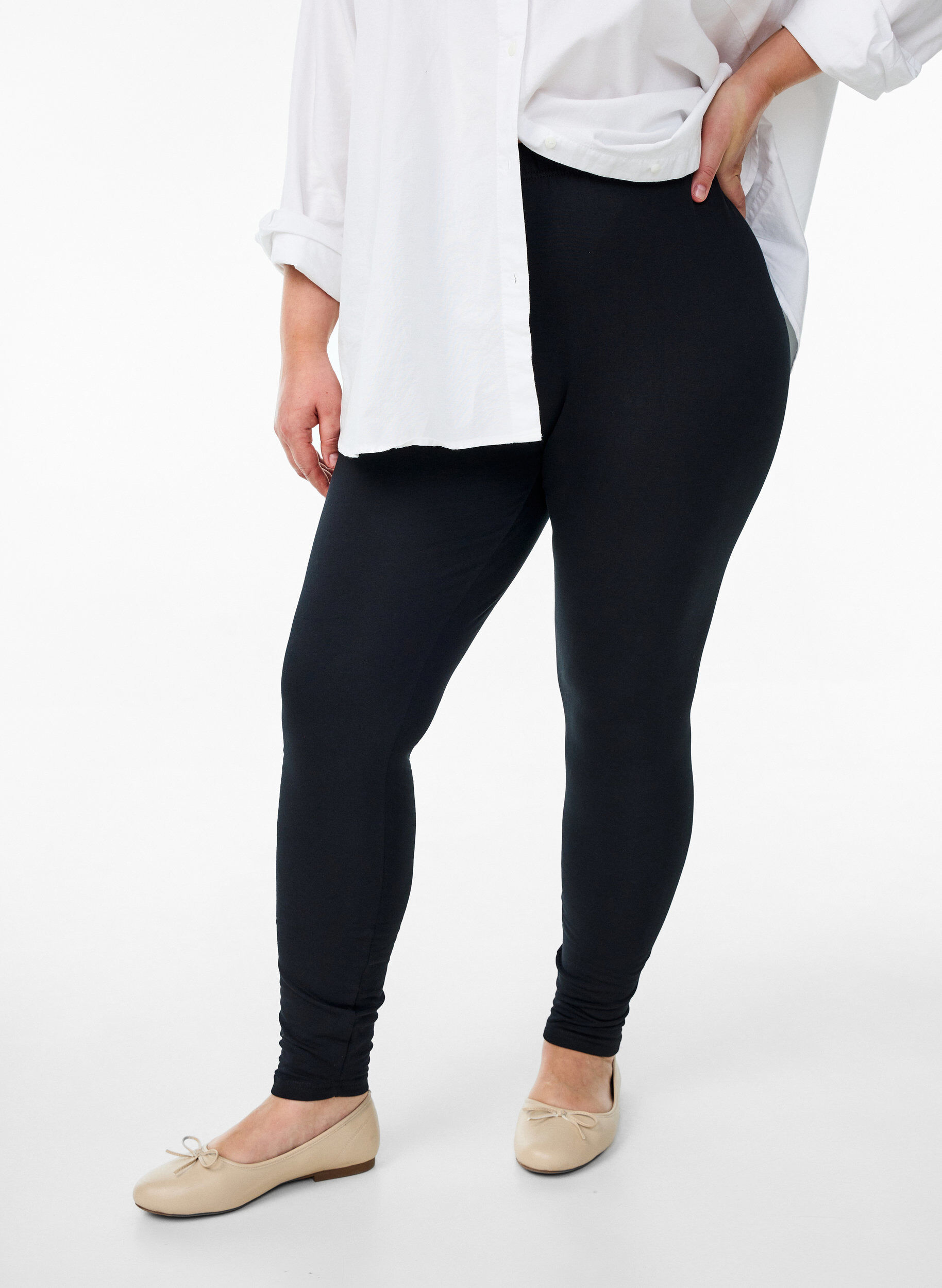 Zizzi Leggings en coton avec doublure, Noir, Model image number 0