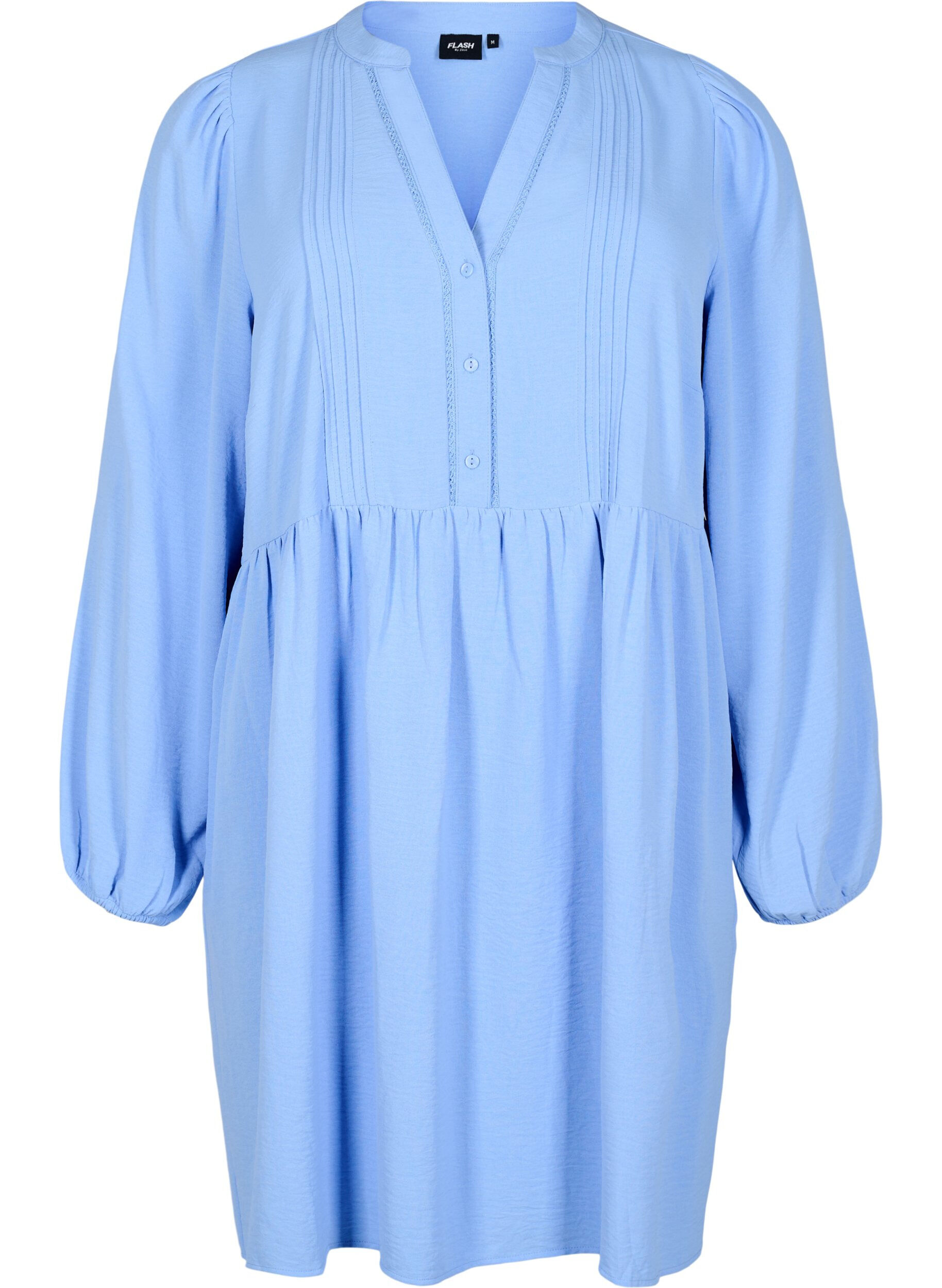 Zizzi FLASH - Robe courte avec des plis et des manches longues, Bleu Clair, Packshot image number 0