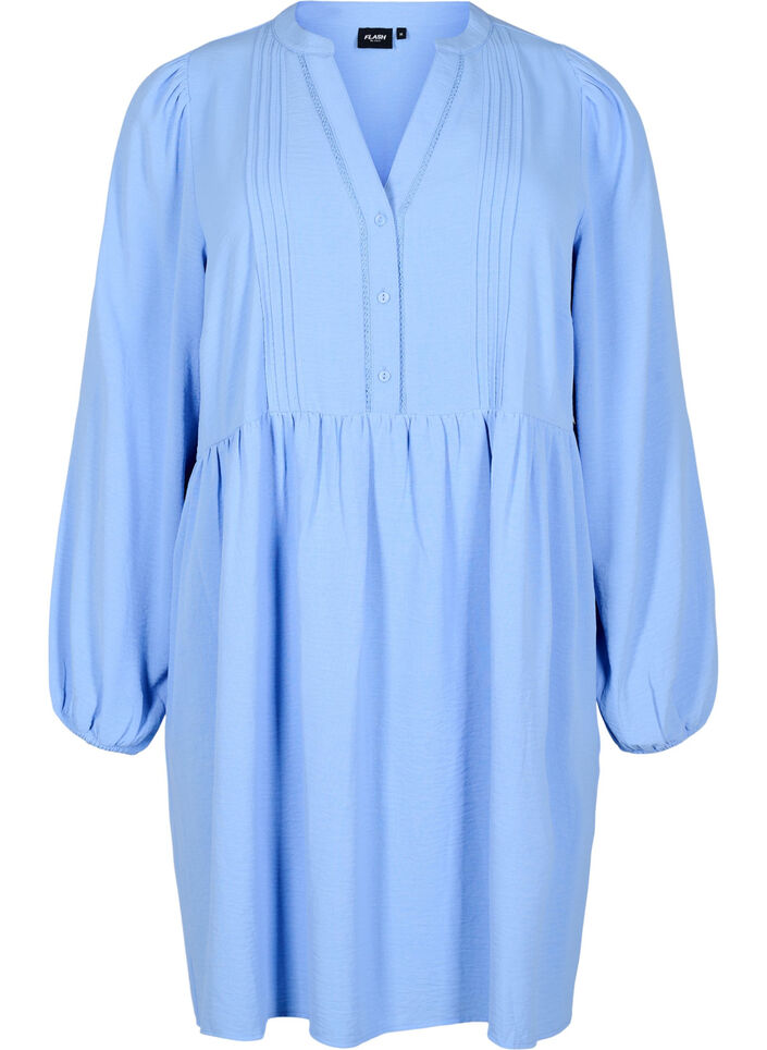 FLASH - Robe courte avec des plis et des manches longues, Bleu Clair, Packshot image number 0