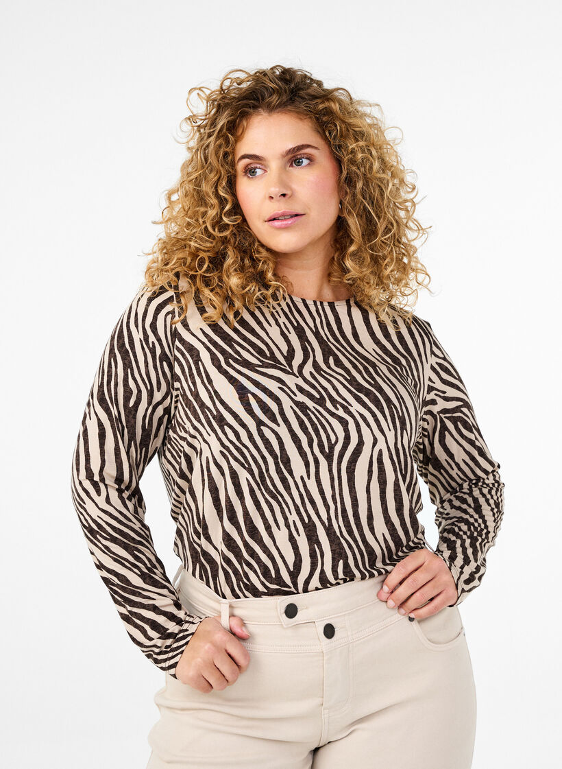 Blouse &agrave; manches longues, Marron, Model image number 0