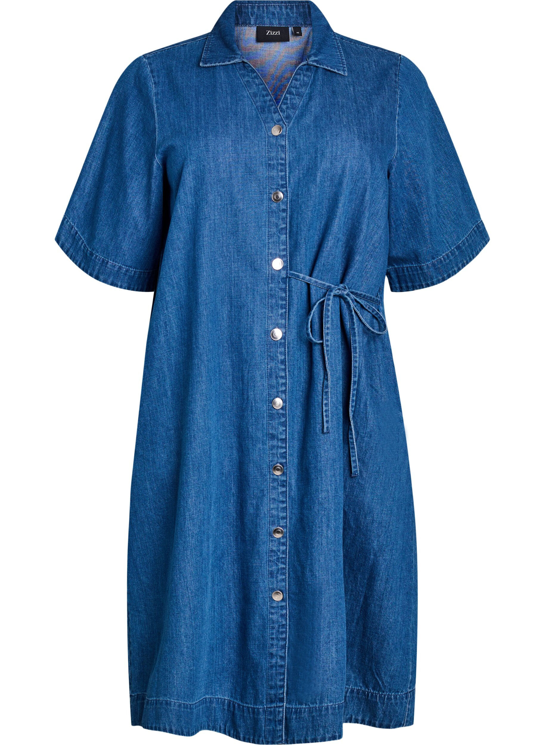 Zizzi Robe en jean avec boutons et lien &agrave; nouer, Bleu, Packshot image number 0