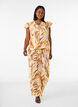 Blouse en viscose &agrave; imprim&eacute; feuillage avec volants, Jaune, Model image number 1