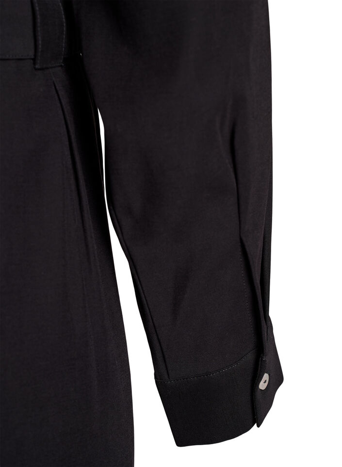 Robe chemise avec ceinture à nouer et manches longues, Noir, Packshot image number 3