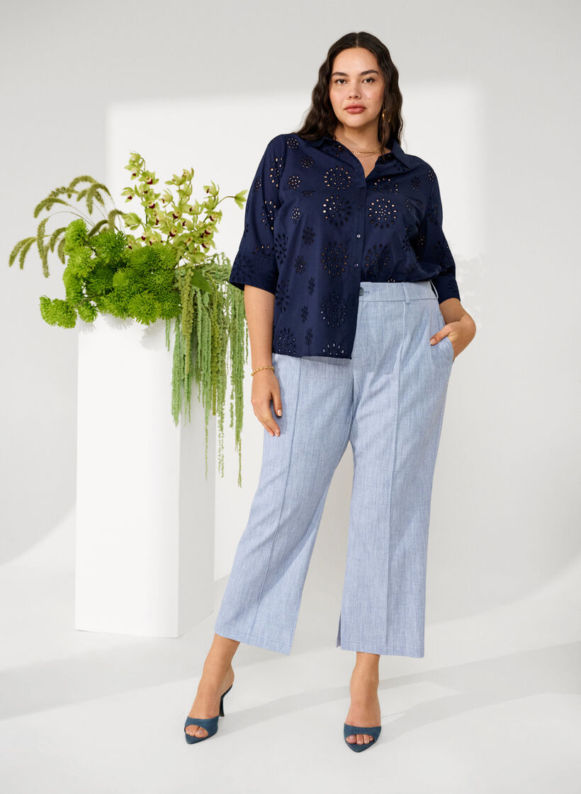 Chemisier avec broderie anglaise et manches 3/4, Navy Blazer, Image image number 0