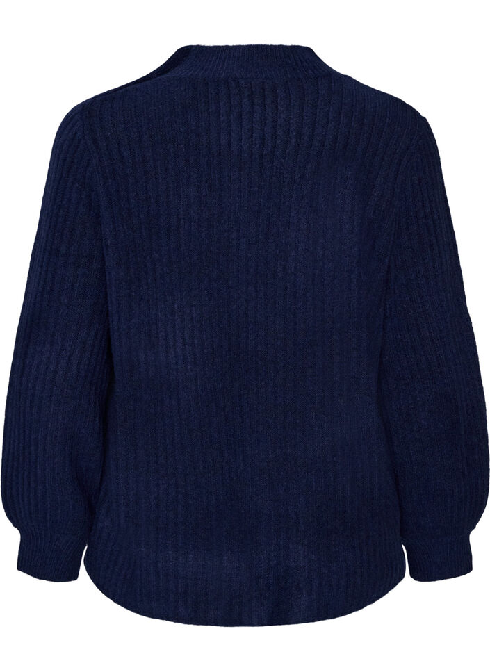 Pull c&ocirc;tel&eacute; &agrave; manches bouffantes et boutons, Bleu, Packshot image number 1