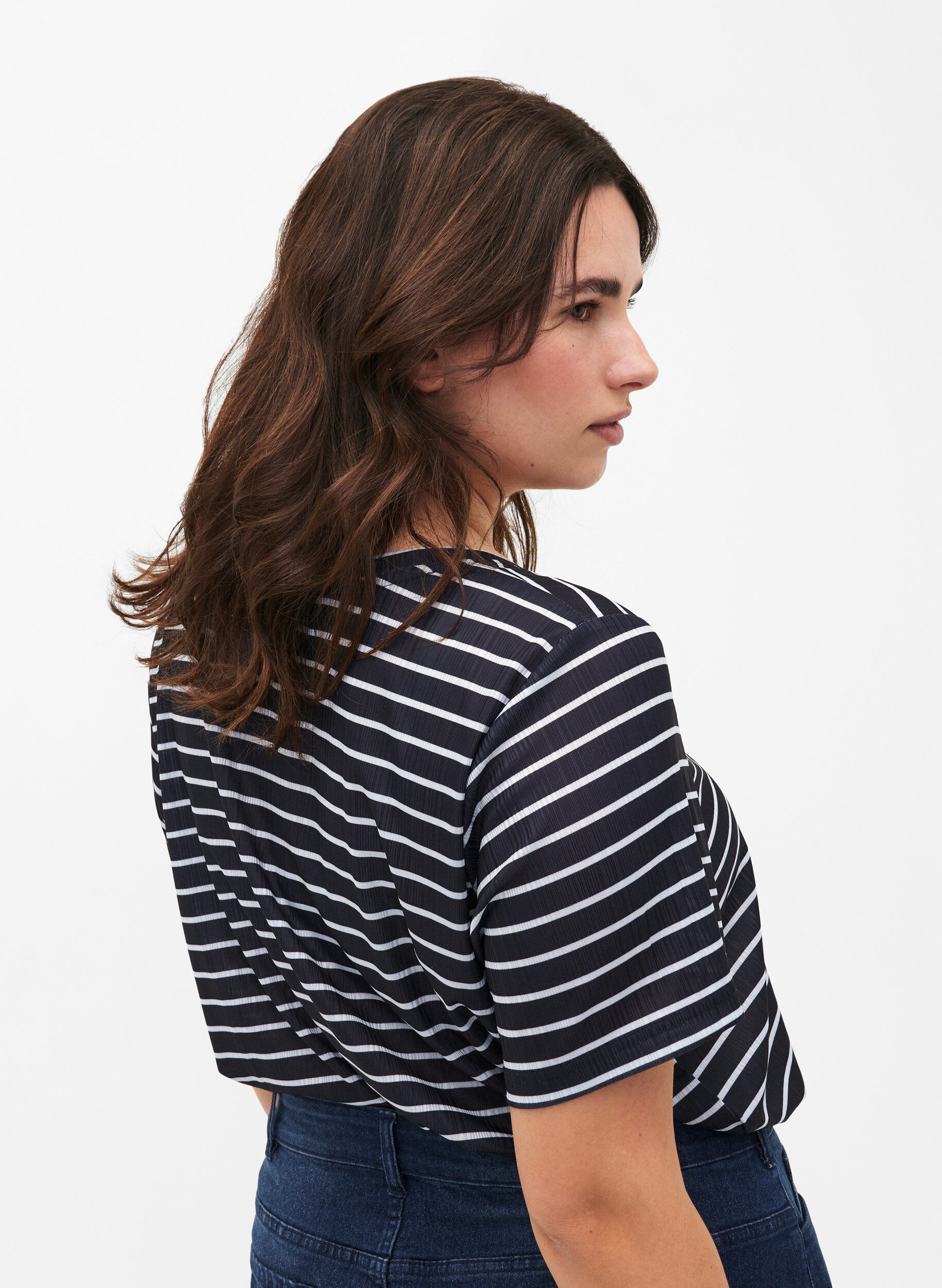 Zizzi FLASH - T-shirt &agrave; rayures, Night S. W. Stripe, Model image number 1