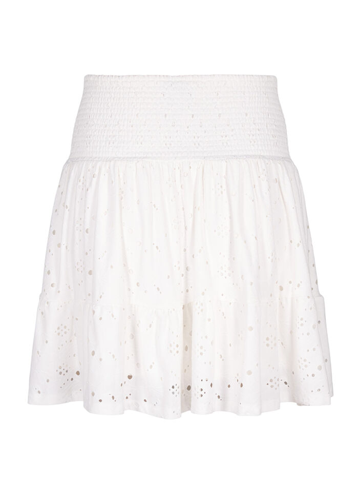 Jupe smock avec motif à trous, Bright White, Packshot image number 1