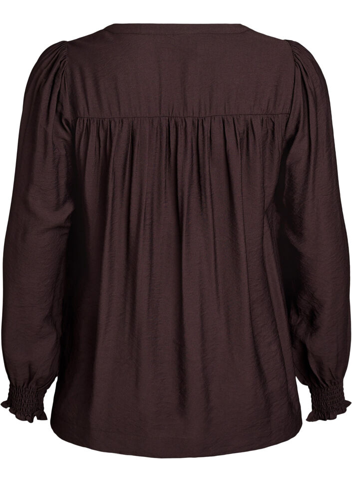 Blouse en viscose avec smock et d&eacute;tails fronc&eacute;s, Marron, Packshot image number 1