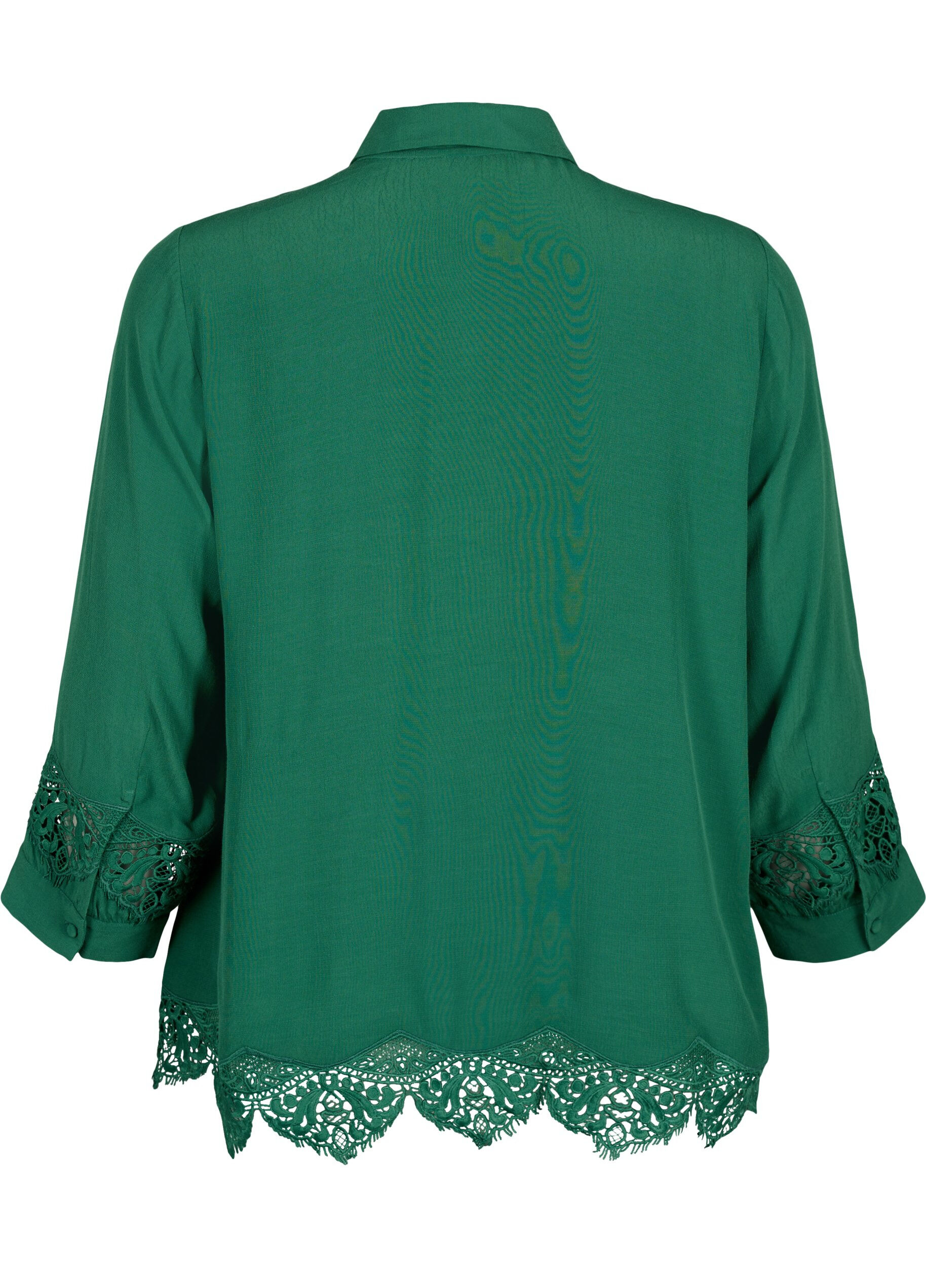 Zizzi Chemise en viscose avec manches 3/4 et d&eacute;tails de broderie, Hunter Green, Packshot image number 1