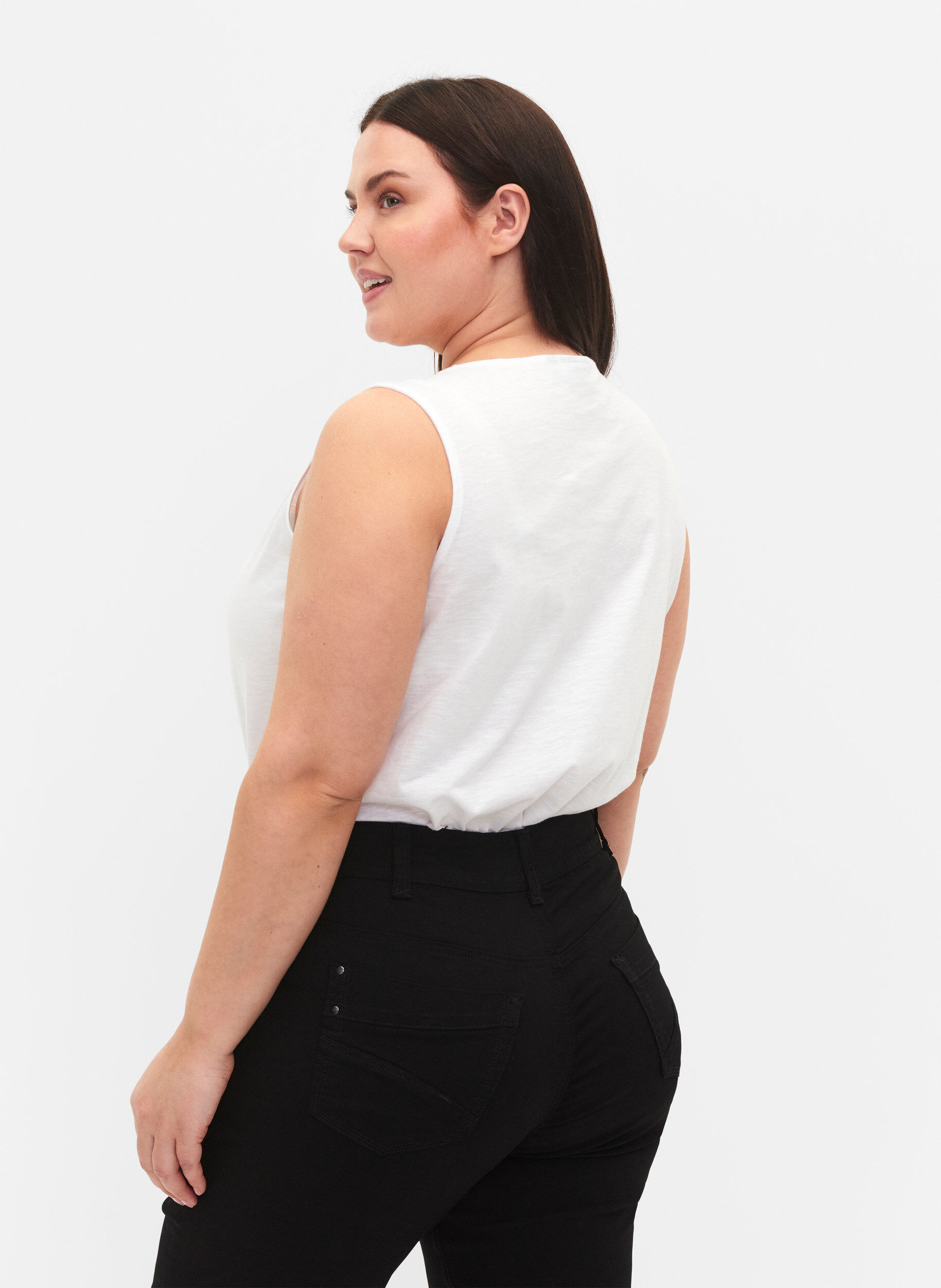 Zizzi Top sans manches en coton, Bright White, Model image number 1