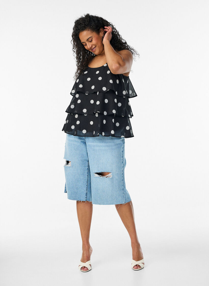 Top superpos&eacute; avec volants et fines bretelles, Noir, Model