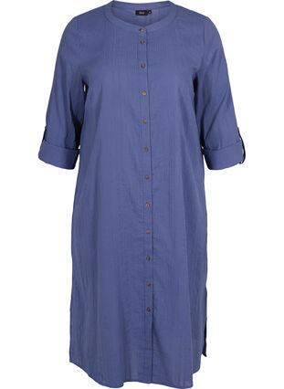 Robe-chemise en coton à manches 3/4, Nightshadow Blue, Packshot image number 0